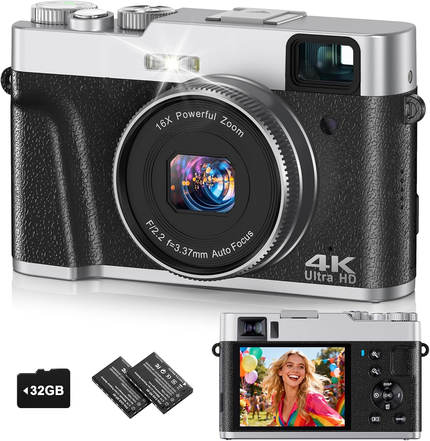 CÁMARA DIGITAL 4K PARA FOTOGRAFÍA, CÁMARAS DE VIDEOBLOGS DE 48 MEGAPÍXELES CON ENFOQUE AUTOMÁTICO Y ZOOM DIGITAL 16X, CÁMARA - 1