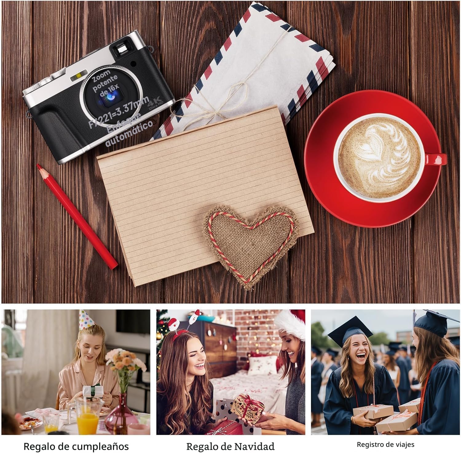 CÁMARA DIGITAL 4K PARA FOTOGRAFÍA, CÁMARAS DE VIDEOBLOGS DE 48 MEGAPÍXELES CON ENFOQUE AUTOMÁTICO Y ZOOM DIGITAL 16X, CÁMARA - 6