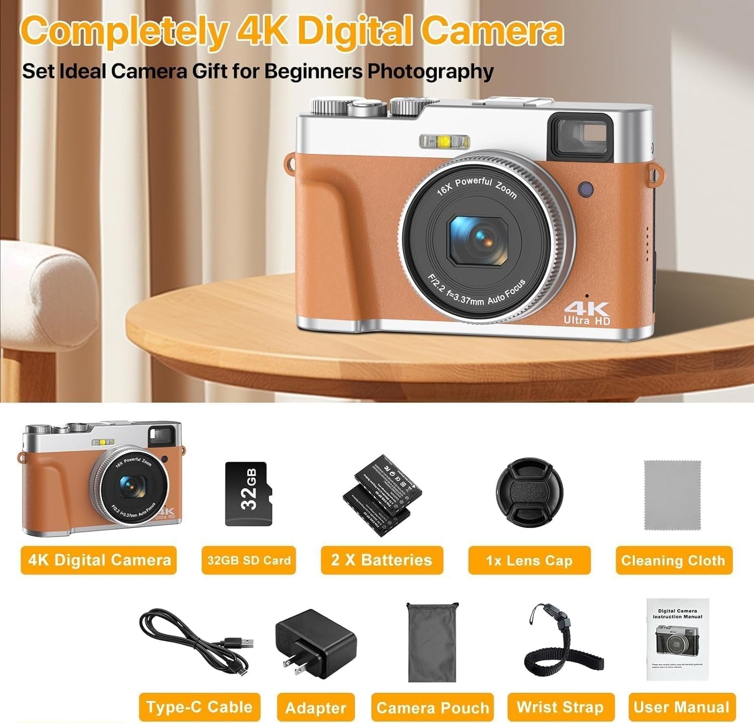 CÁMARA DIGITAL 4K PARA FOTOGRAFÍA, CÁMARAS DE VIDEOBLOGS DE 48 MEGAPÍXELES CON ENFOQUE AUTOMÁTICO Y ZOOM DIGITAL 16X, CÁMARA - 7