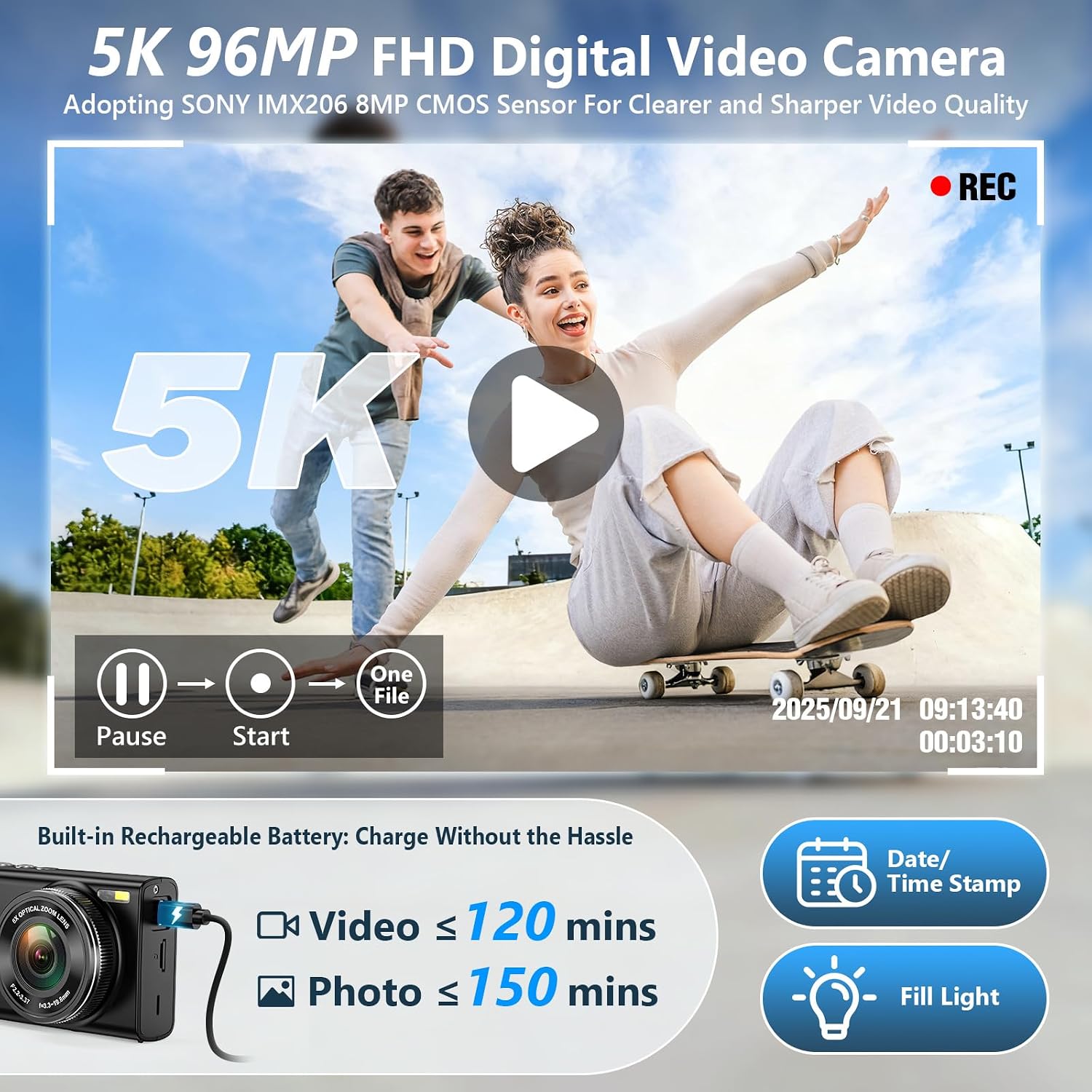 5K DIGITAL CAMERA, 96MP CAMERAS FOR PHOTOGRAPHY WITH 6X OPTICAL ZOOM - 2