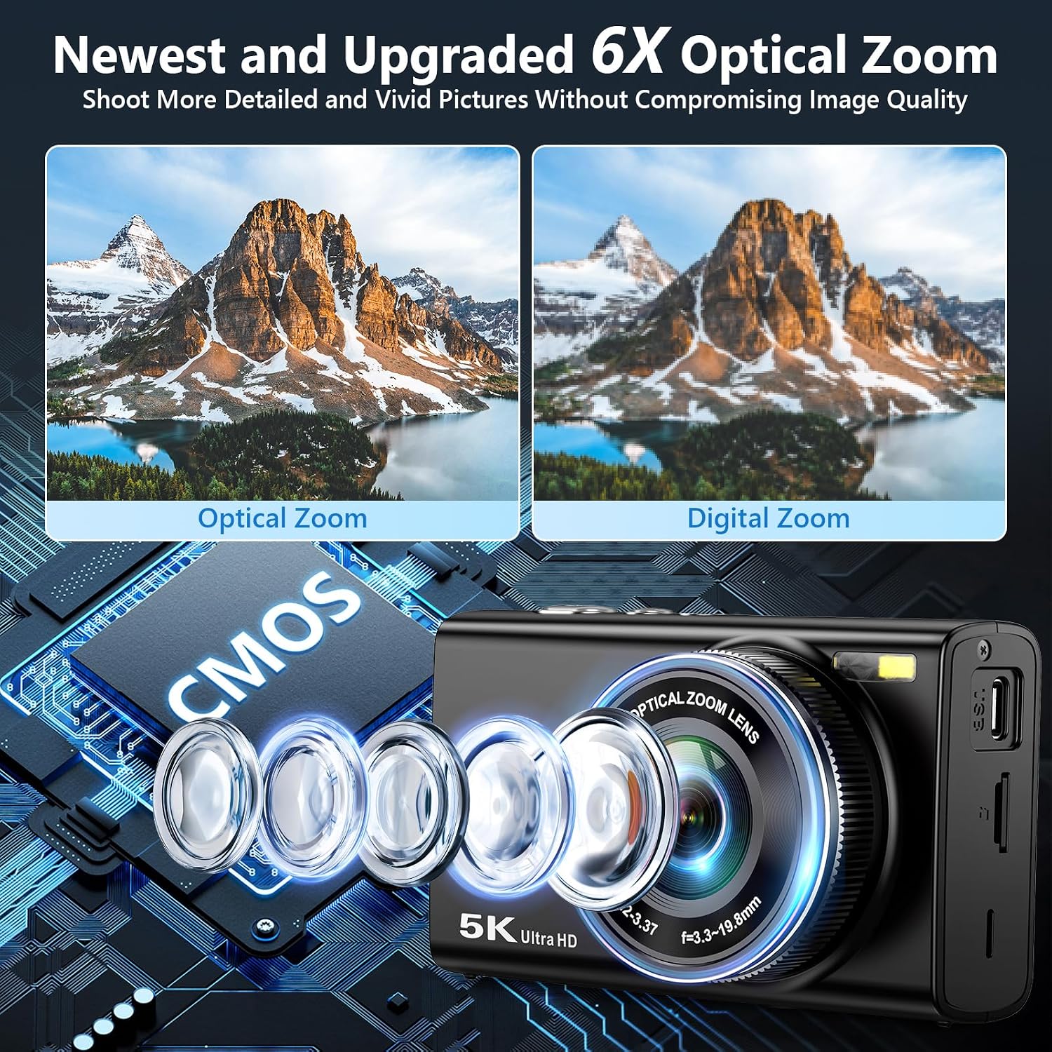 5K DIGITAL CAMERA, 96MP CAMERAS FOR PHOTOGRAPHY WITH 6X OPTICAL ZOOM - 3