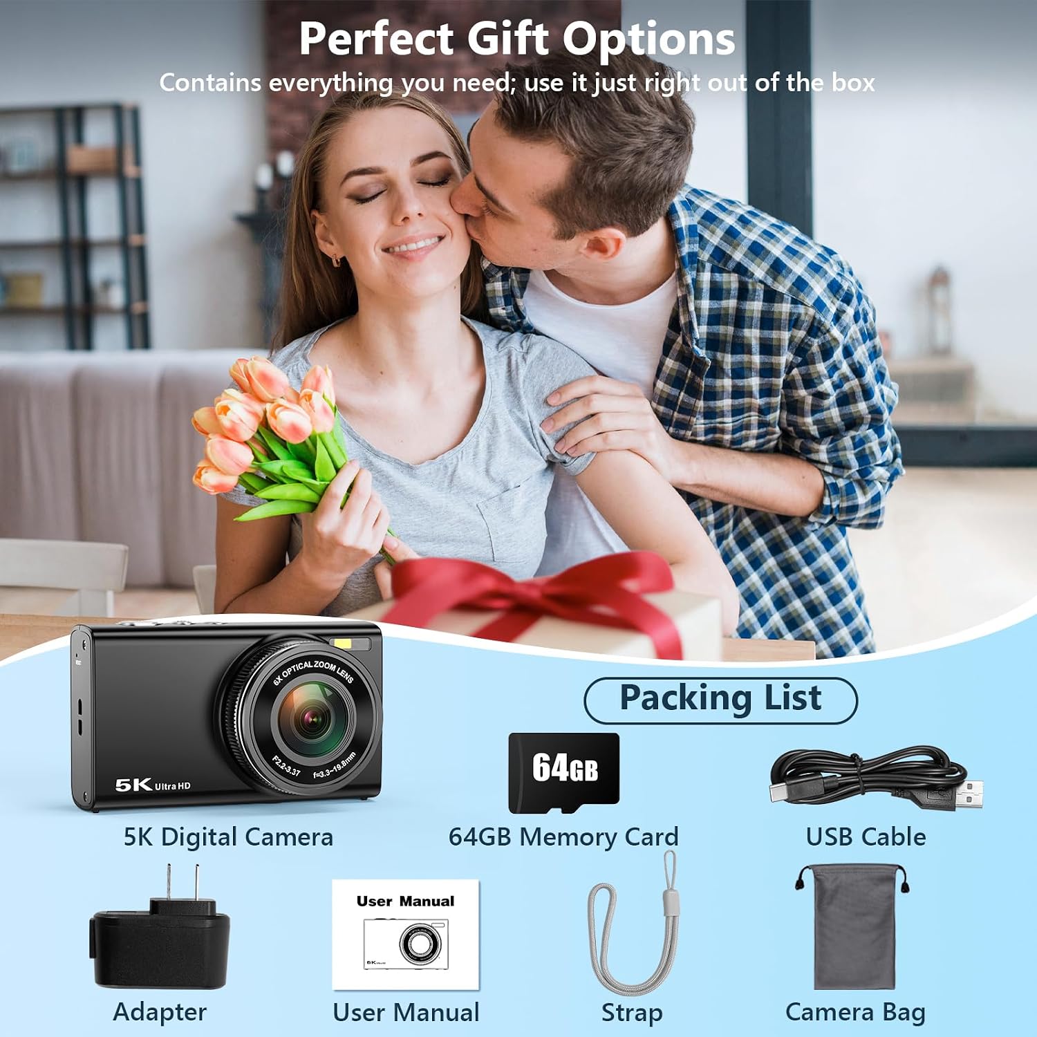 5K DIGITAL CAMERA, 96MP CAMERAS FOR PHOTOGRAPHY WITH 6X OPTICAL ZOOM - 7