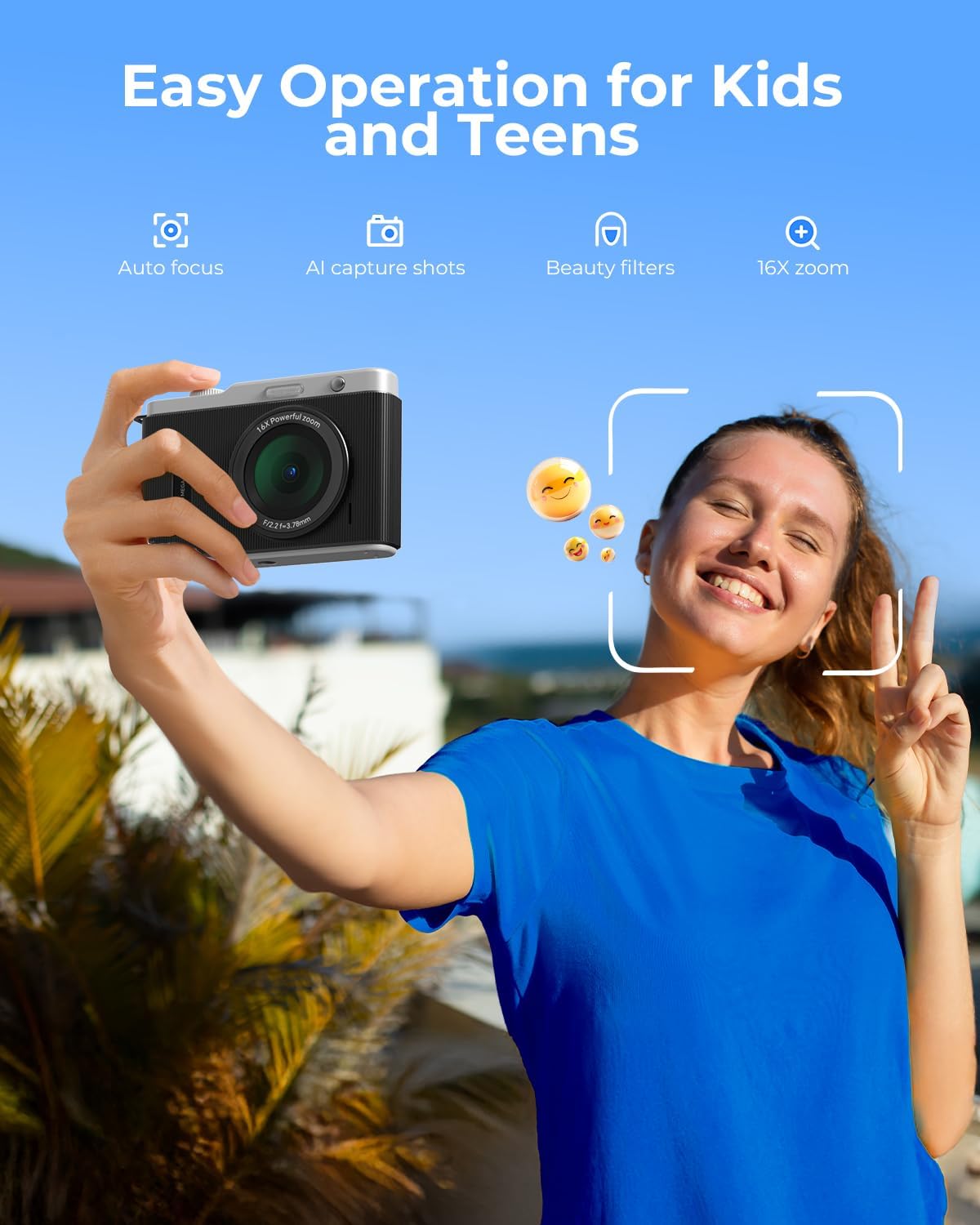 CÁMARA DIGITAL PARA NIÑOS CON LENTE DUAL DE CONMUTACIÓN, 64MP 4K POINT AND SHOOT CÁMARA CON TARJETA DE 32 GB, WIFI, ZOOM - 3
