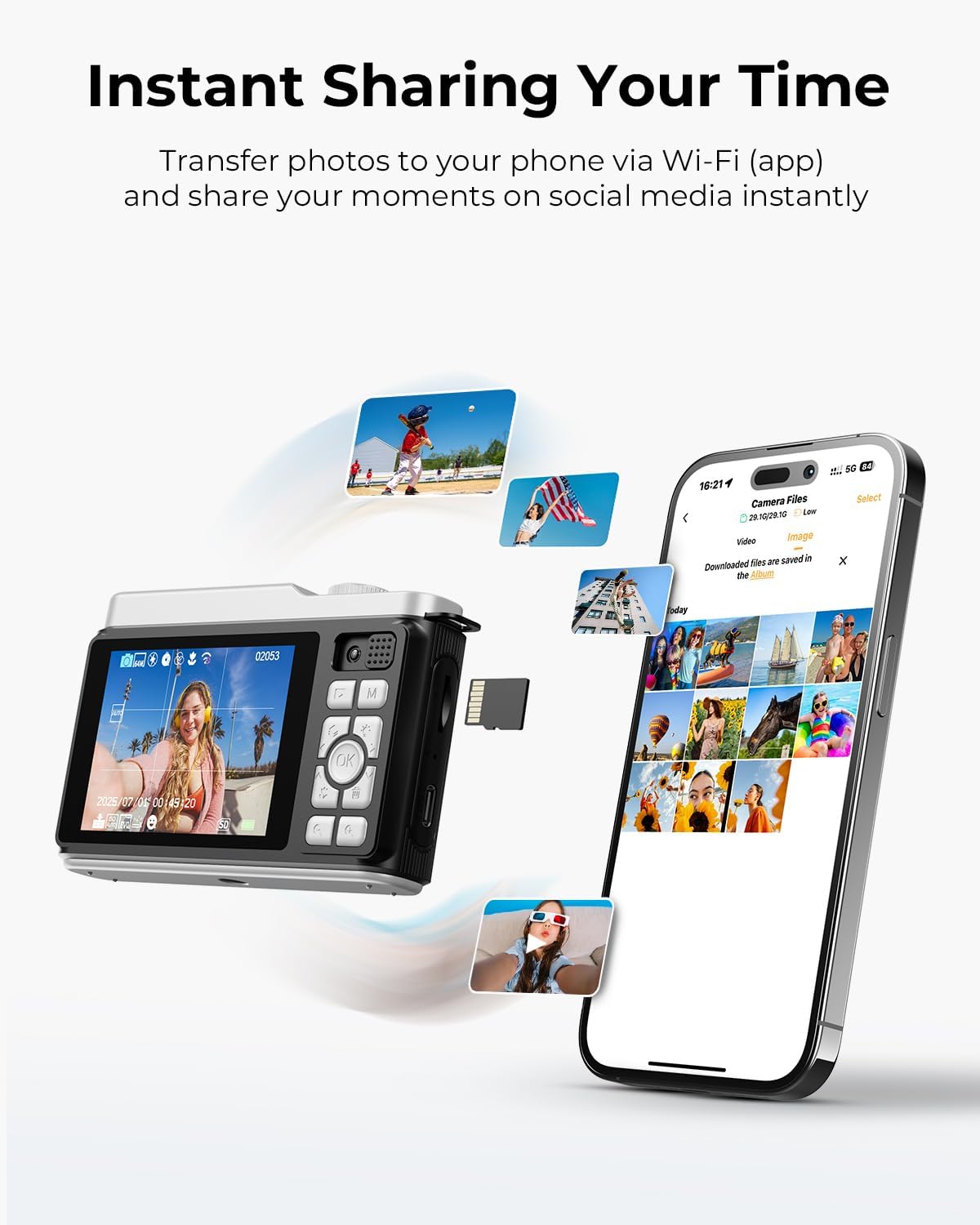 CÁMARA DIGITAL PARA NIÑOS CON LENTE DUAL DE CONMUTACIÓN, 64MP 4K POINT AND SHOOT CÁMARA CON TARJETA DE 32 GB, WIFI, ZOOM - 7