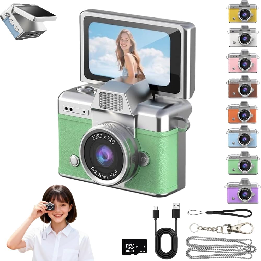MINI LLAVERO CÁMARA DIGITAL RETRO MINI CÁMARA DE VIDEO DIGITAL PEQUEÑA CÁMARA CORPORAL 1080P FHD GRABACIÓN CON PANTALLA IPS - 1
