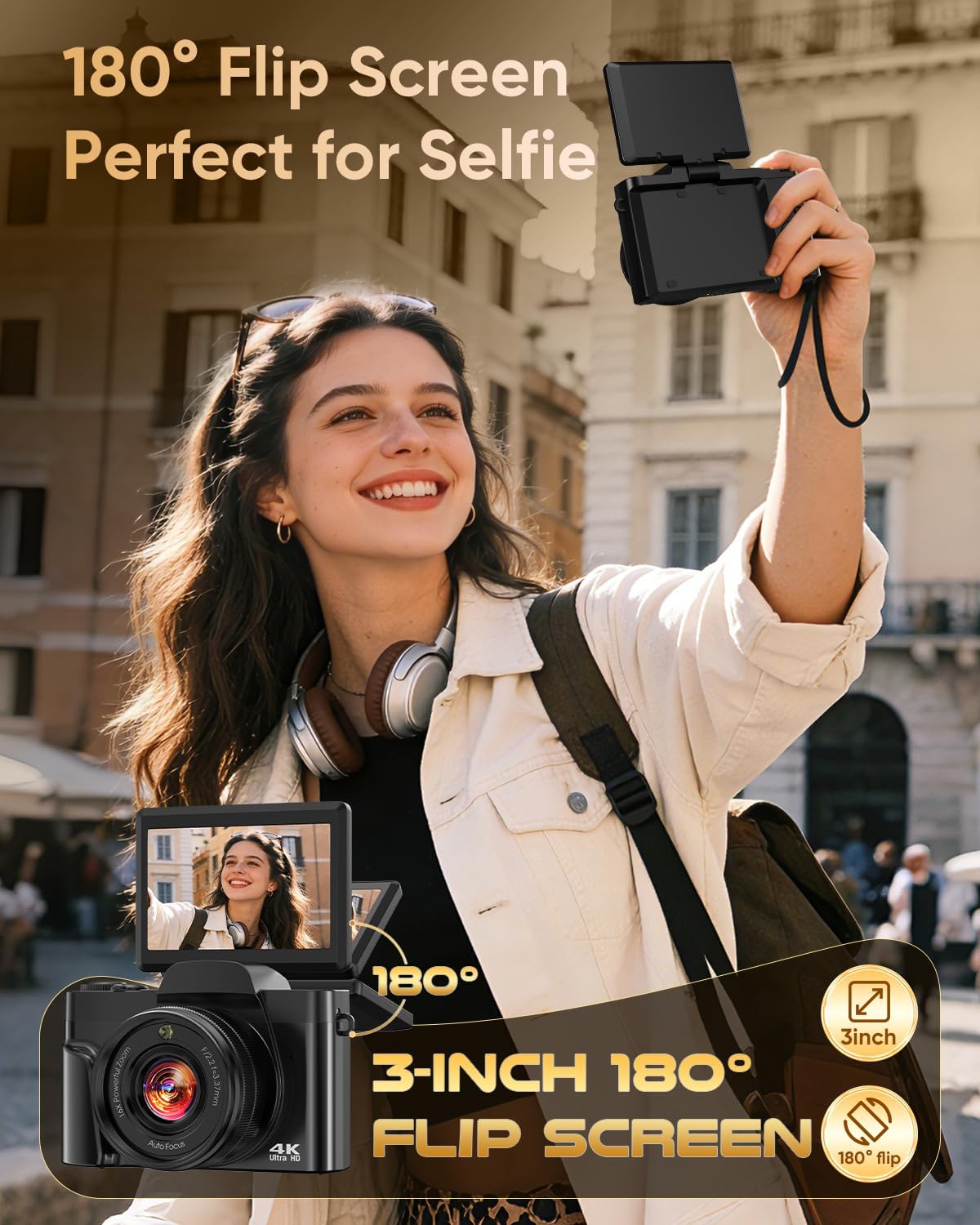 CÁMARA DIGITAL 4K WIFI 180 PANTALLA ABATIBLE ENFOQUE AUTOMÁTICO 64MP 16X - 2