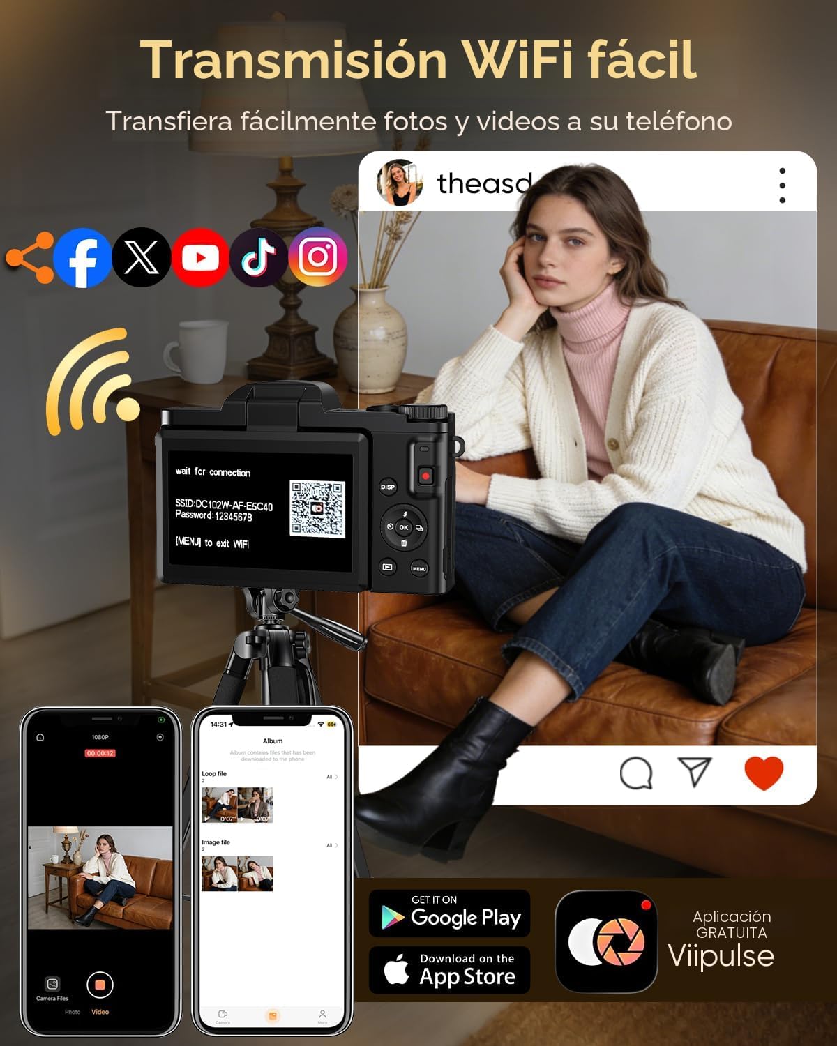 CÁMARA DIGITAL 4K WIFI 180 PANTALLA ABATIBLE ENFOQUE AUTOMÁTICO 64MP 16X - 5