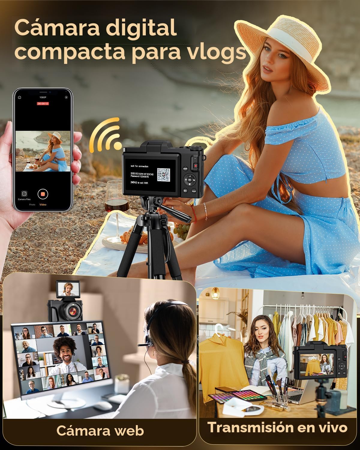 CÁMARA DIGITAL 4K WIFI 180 PANTALLA ABATIBLE ENFOQUE AUTOMÁTICO 64MP 16X - 6