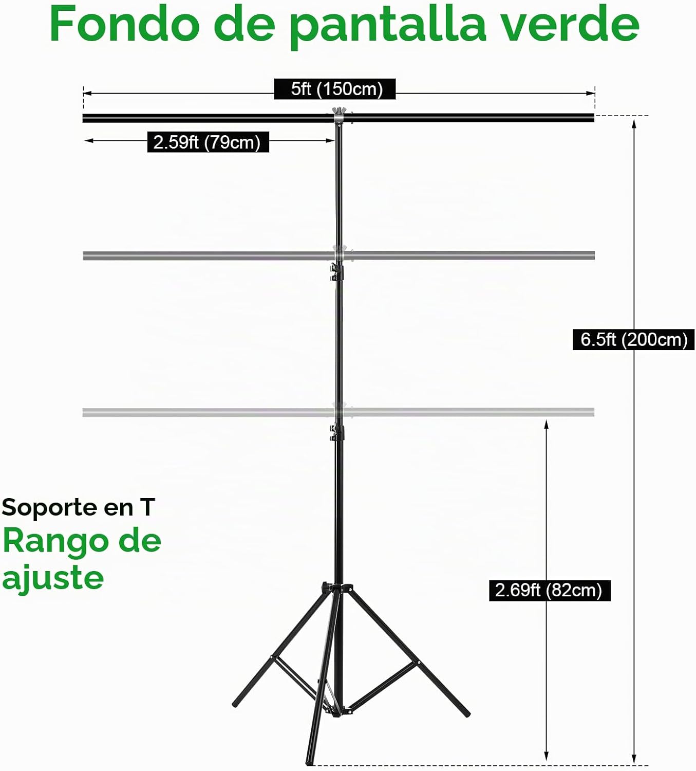 KIT DE TELÓN DE FONDO VERDE, TELÓN DE FONDO VERDE PORTÁTIL CON SOPORTE EN FORMA DE T, 5 ABRAZADERAS Y BOLSA DE TRANSPORTE - 2