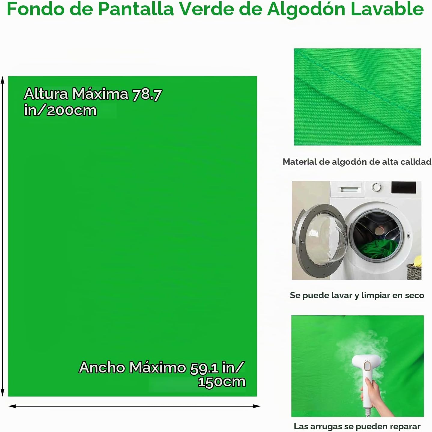 KIT DE TELÓN DE FONDO VERDE, TELÓN DE FONDO VERDE PORTÁTIL CON SOPORTE EN FORMA DE T, 5 ABRAZADERAS Y BOLSA DE TRANSPORTE - 3