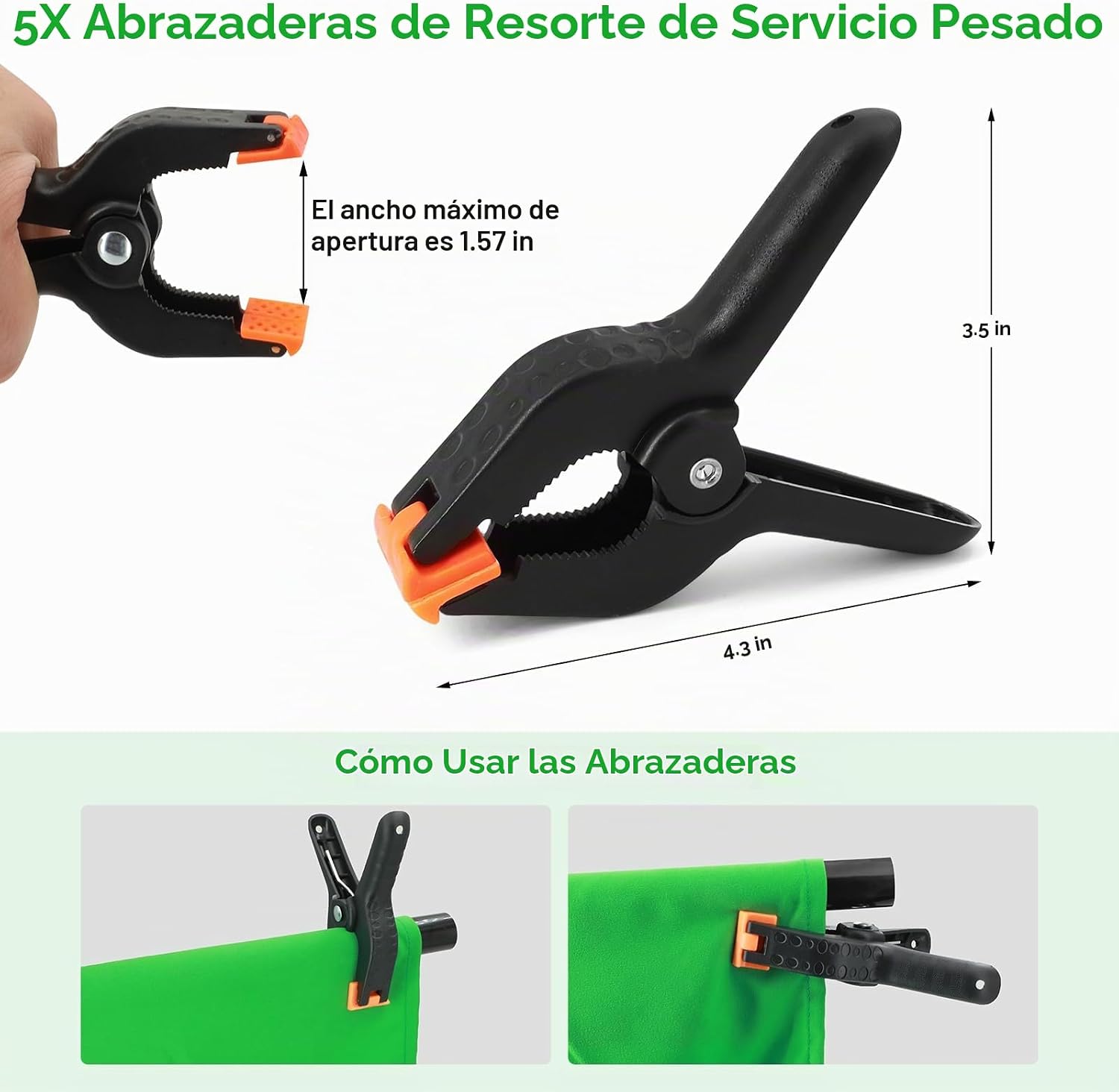 KIT DE TELÓN DE FONDO VERDE, TELÓN DE FONDO VERDE PORTÁTIL CON SOPORTE EN FORMA DE T, 5 ABRAZADERAS Y BOLSA DE TRANSPORTE - 4