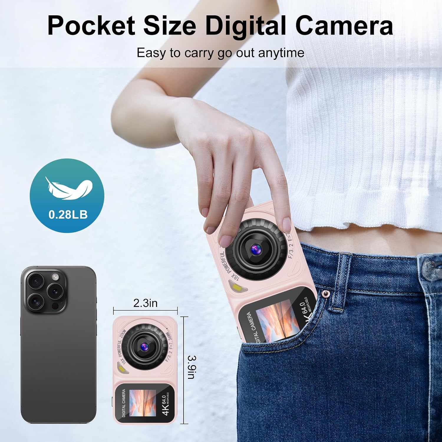 CÁMARA DIGITAL, CÁMARA DE PANTALLAS DUALES 4K 64MP, ZOOM 18X, CÁMARA DIGITAL DE APUNTAR Y DISPARAR CON TARJETA TF DE 64GB - 3