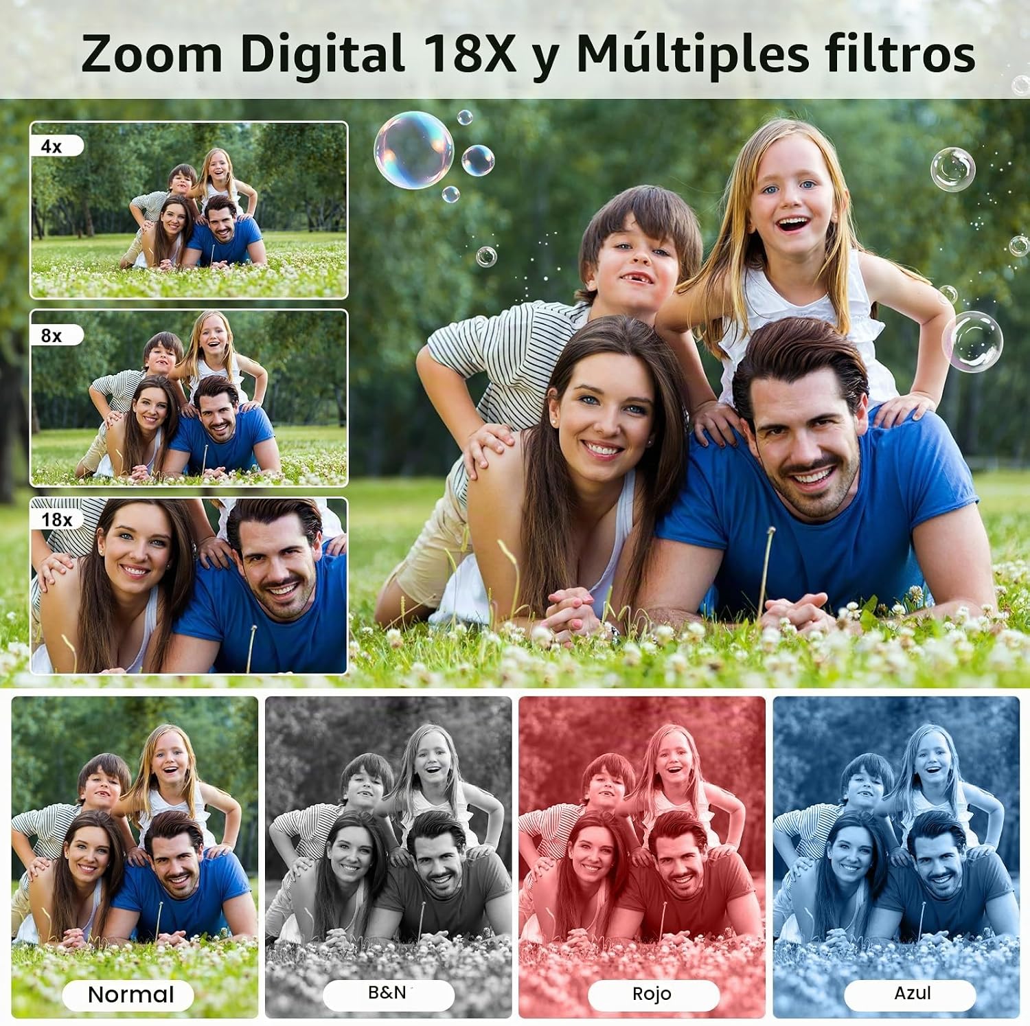CÁMARA DIGITAL, CÁMARA DE PANTALLAS DUALES 4K 64MP, ZOOM 18X, CÁMARA DIGITAL DE APUNTAR Y DISPARAR CON TARJETA TF DE 64GB - 4
