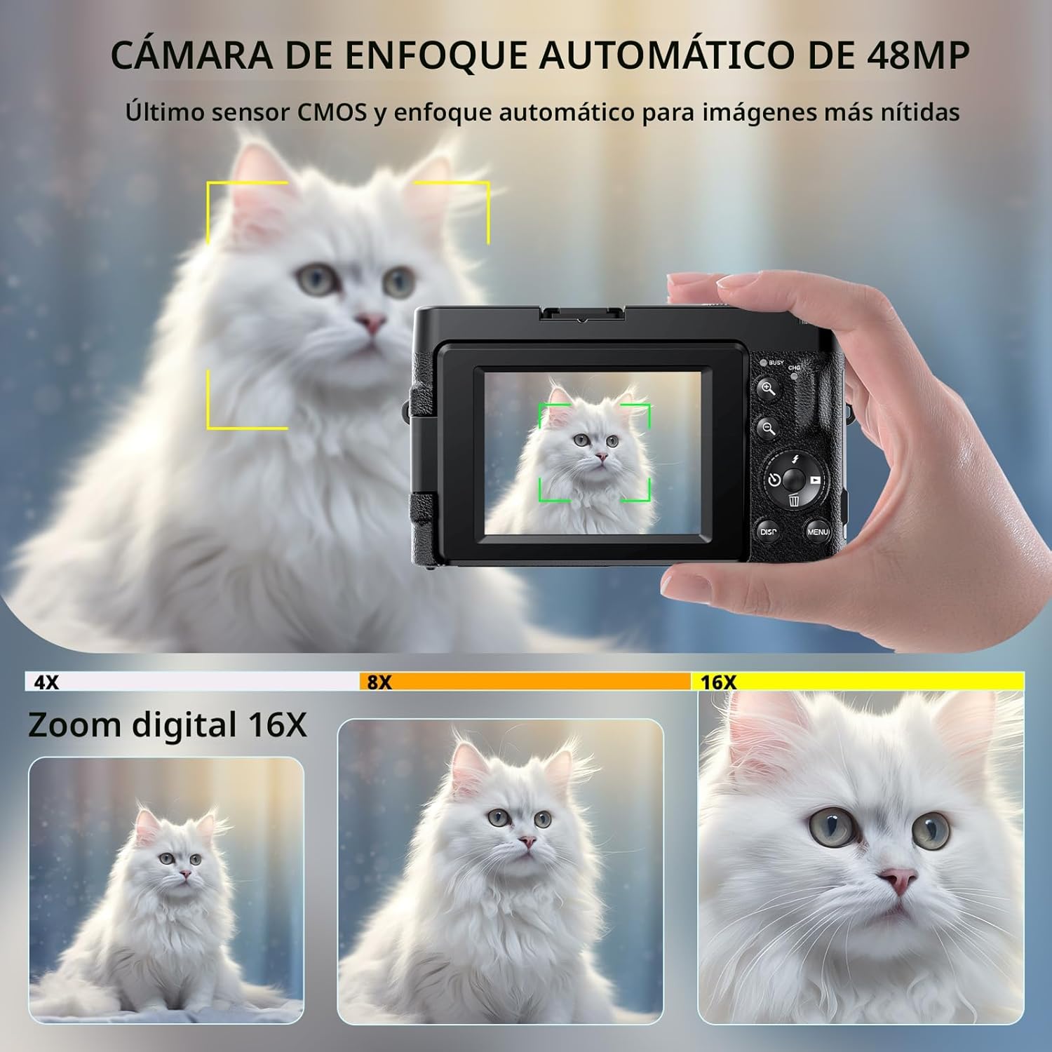 CÁMARA DIGITAL 4K PARA ENFOQUE AUTOMÁTICO DE FOTOGRAFÍA, CÁMARA DE VIDEO DE 48 MP PARA YOUTUBE CON TARJETA SD, 2 BATERÍAS, - 3