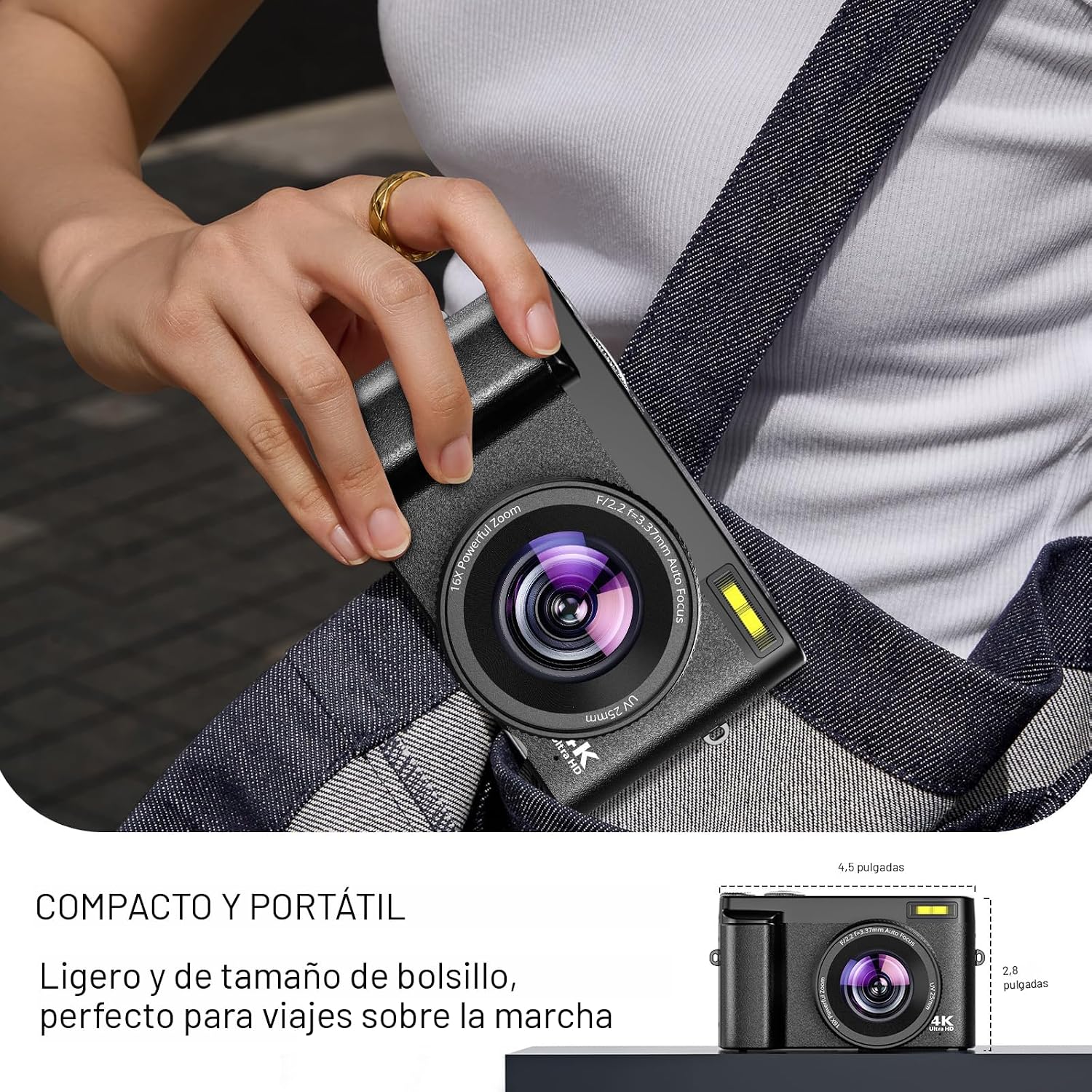 CÁMARA DIGITAL 4K PARA ENFOQUE AUTOMÁTICO DE FOTOGRAFÍA, CÁMARA DE VIDEO DE 48 MP PARA YOUTUBE CON TARJETA SD, 2 BATERÍAS, - 5