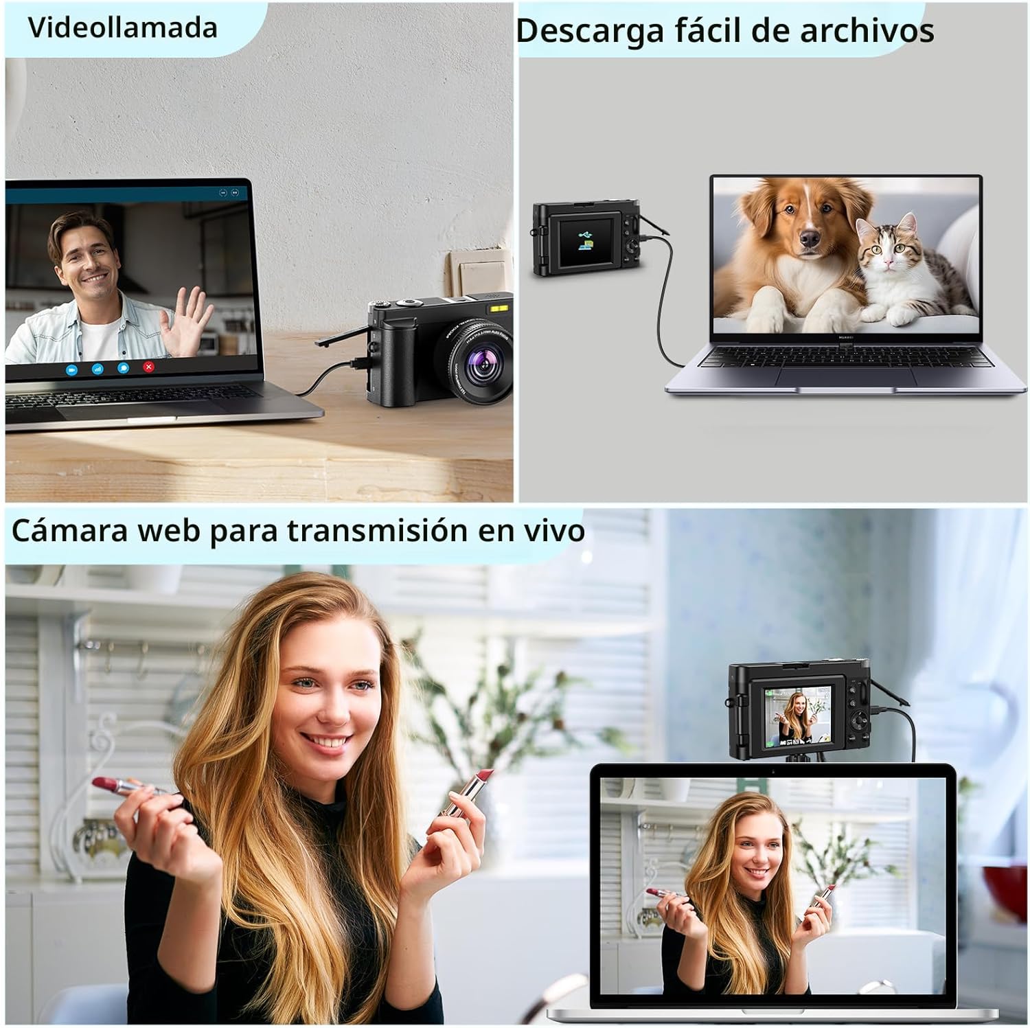 CÁMARA DIGITAL 4K PARA ENFOQUE AUTOMÁTICO DE FOTOGRAFÍA, CÁMARA DE VIDEO DE 48 MP PARA YOUTUBE CON TARJETA SD, 2 BATERÍAS, - 6
