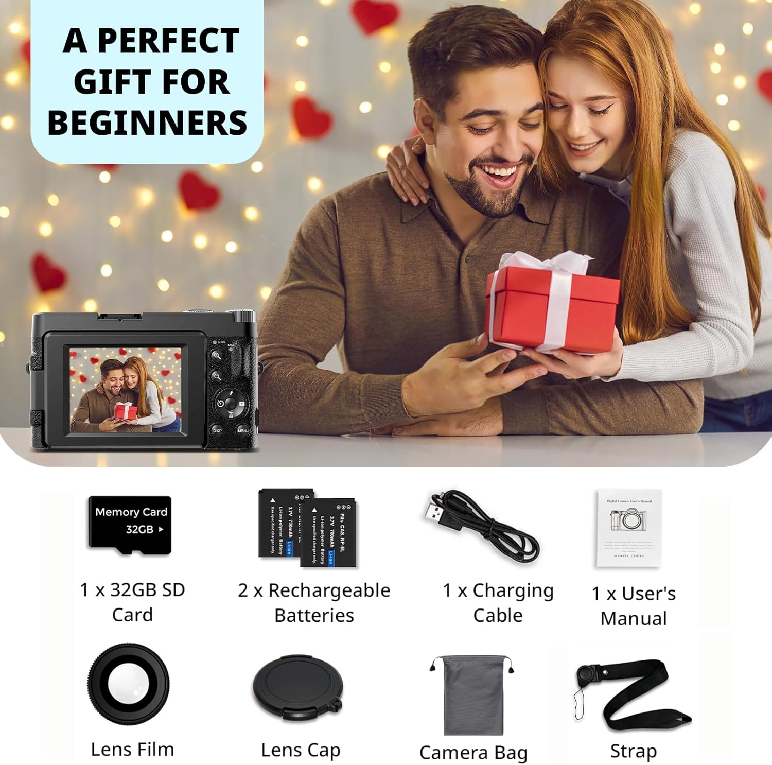 CÁMARA DIGITAL 4K PARA ENFOQUE AUTOMÁTICO DE FOTOGRAFÍA, CÁMARA DE VIDEO DE 48 MP PARA YOUTUBE CON TARJETA SD, 2 BATERÍAS, - 7