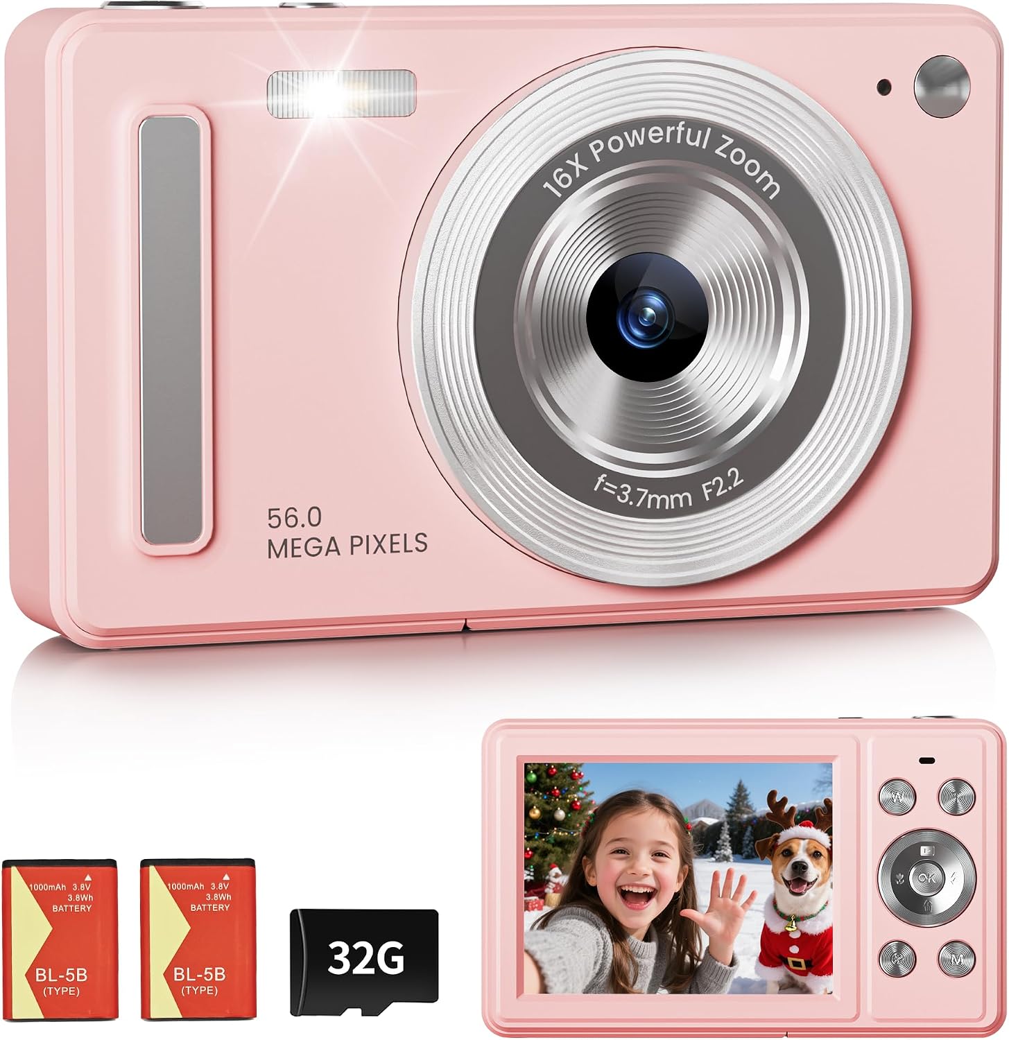 CÁMARA DIGITAL, FHD 1080P APUNTA Y DISPARA, TARJETA SD DE 32 GB, 2 BATERÍAS - 1