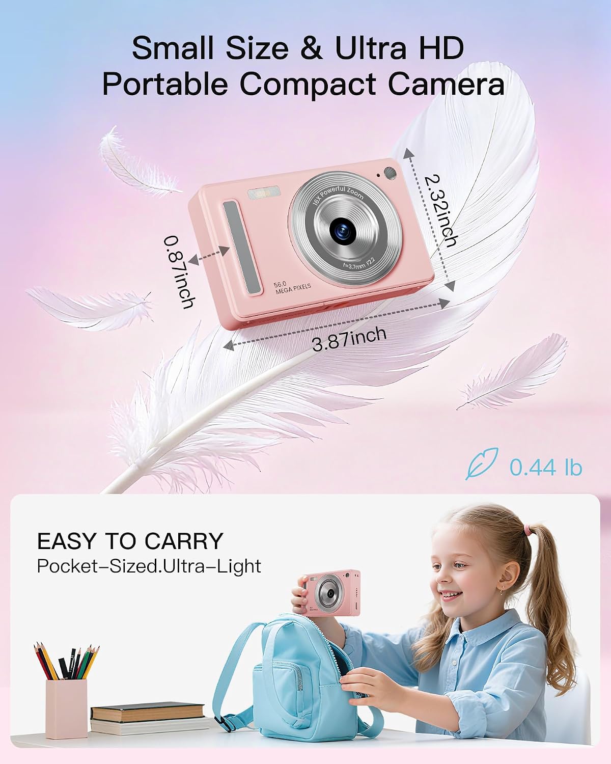CÁMARA DIGITAL, FHD 1080P APUNTA Y DISPARA, TARJETA SD DE 32 GB, 2 BATERÍAS - 4