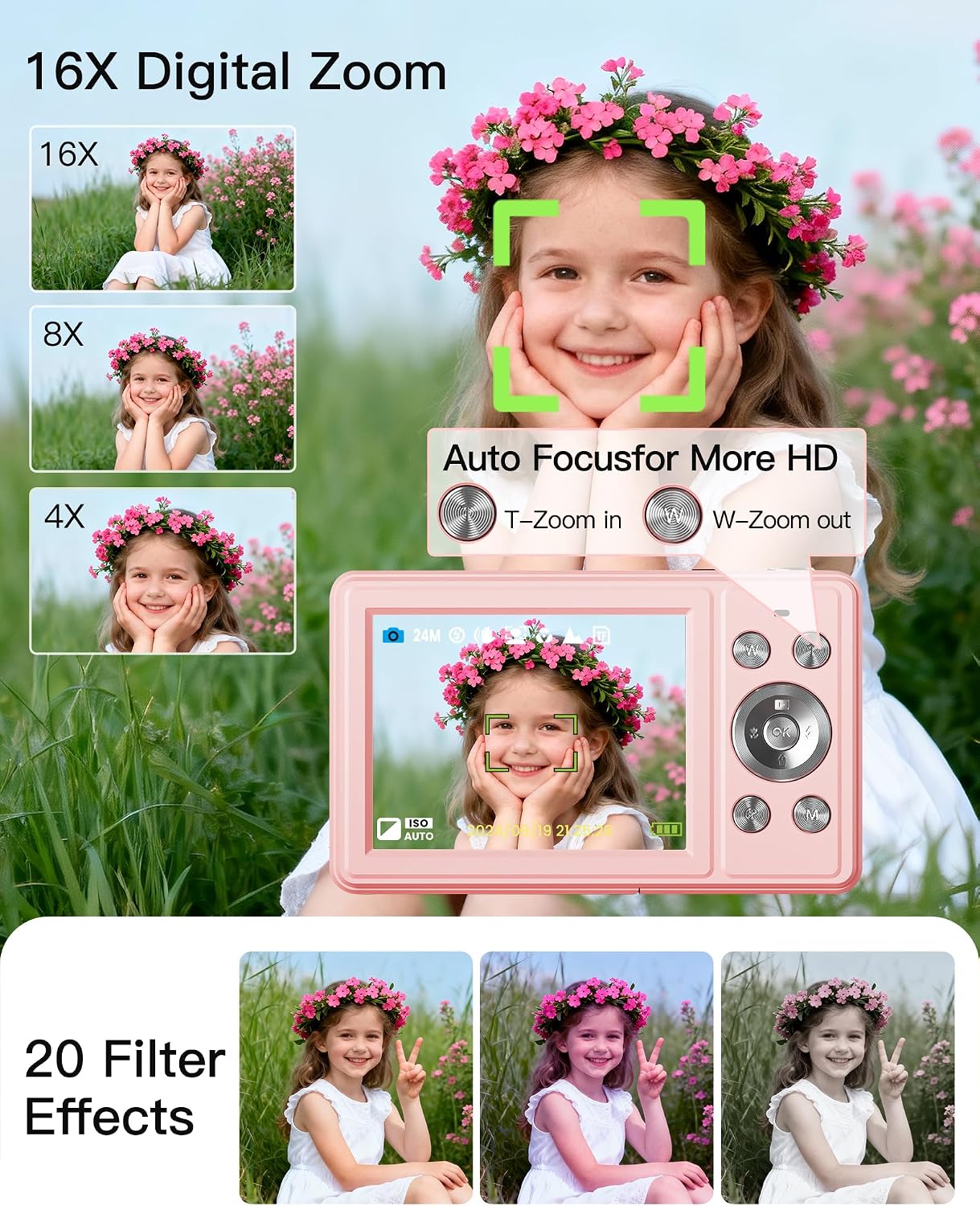 CÁMARA DIGITAL, FHD 1080P APUNTA Y DISPARA, TARJETA SD DE 32 GB, 2 BATERÍAS - 5