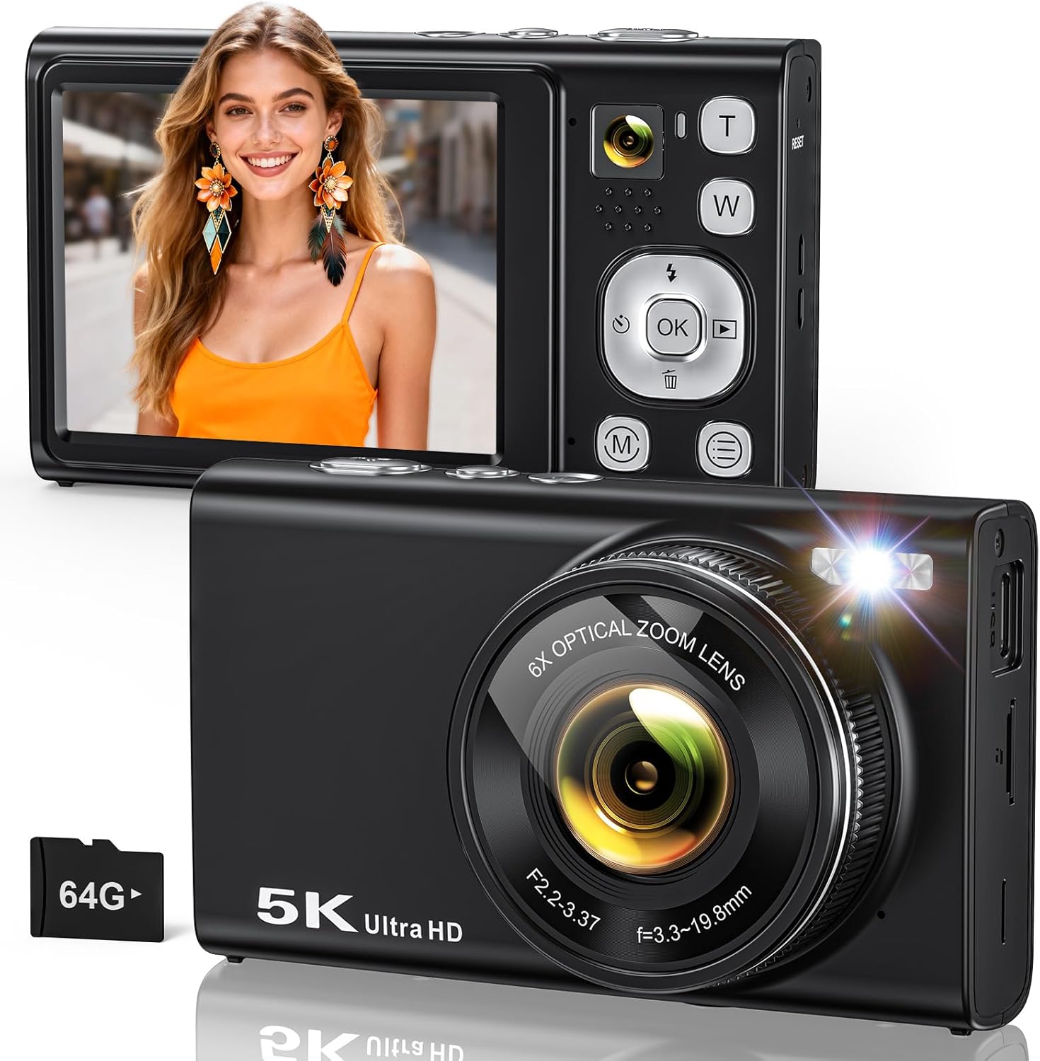 CÁMARA DIGITAL 5K PARA FOTOGRAFÍA CÁMARAS DUALES DE 96MP CON ZOOM ÓPTICO 6X - 1