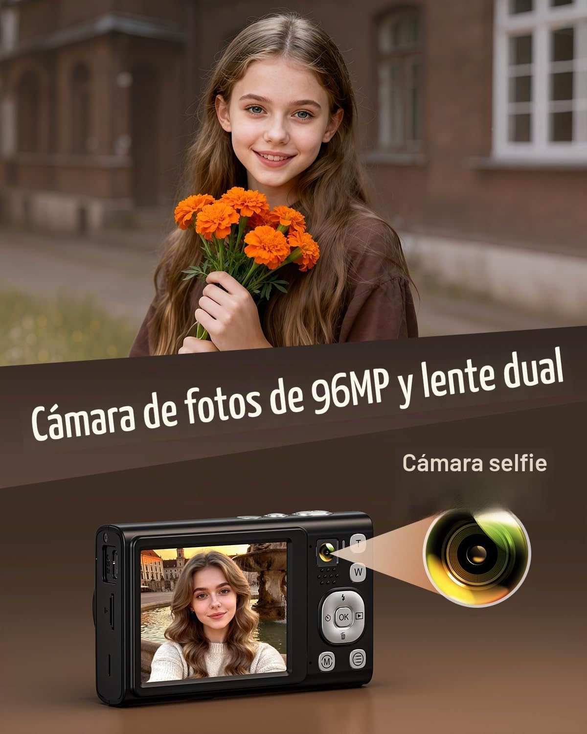 CÁMARA DIGITAL 5K PARA FOTOGRAFÍA CÁMARAS DUALES DE 96MP CON ZOOM ÓPTICO 6X - 3