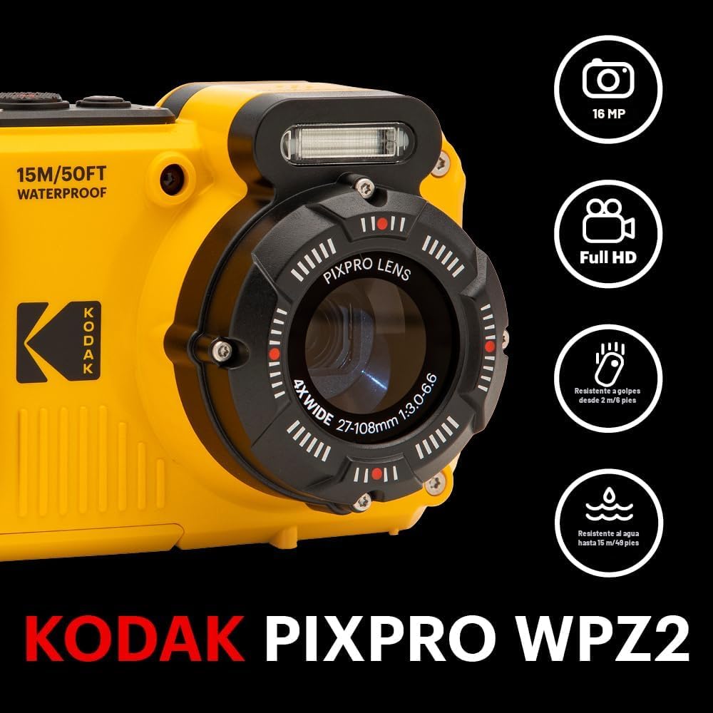 KODAK PIXPRO WPZ2 - CÁMARA DIGITAL IMPERMEABLE DE 16 MP, 49.2 FT, ZOOM 4X - 2