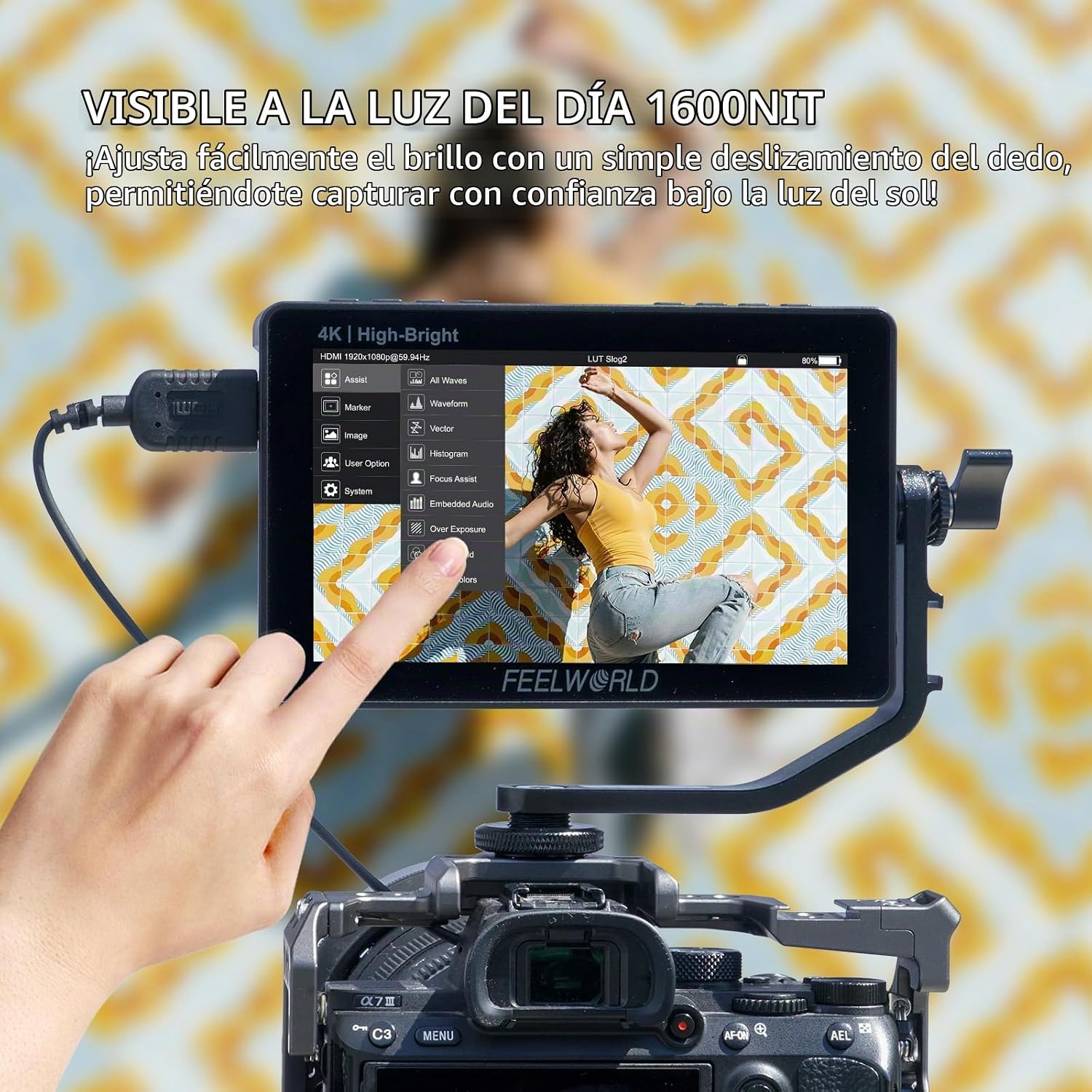 FEELWORLD F5 PROX 5.5 PULGADAS 1600NIT MONITOR DE CAMPO DE CÁMARA DSLR DE ALTO BRILLO CON BATERÍA F750 4400MAH Y BOLSA, - 2