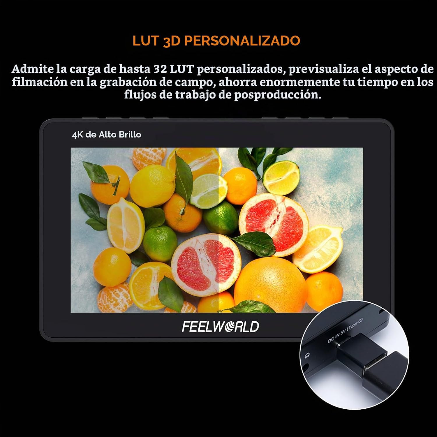FEELWORLD F5 PROX 5.5 PULGADAS 1600NIT MONITOR DE CAMPO DE CÁMARA DSLR DE ALTO BRILLO CON BATERÍA F750 4400MAH Y BOLSA, - 5