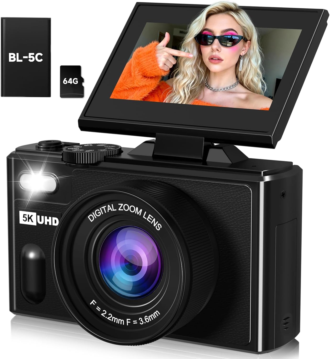 CÁMARA DIGITAL, CÁMARA DE VIAJE UHD 5K DE 80MP, CÁMARAS COMPACTAS CON ZOOM 18X, CÁMARA DE VLOGGING PARA YOUTUBE CON PANTALLA - 1