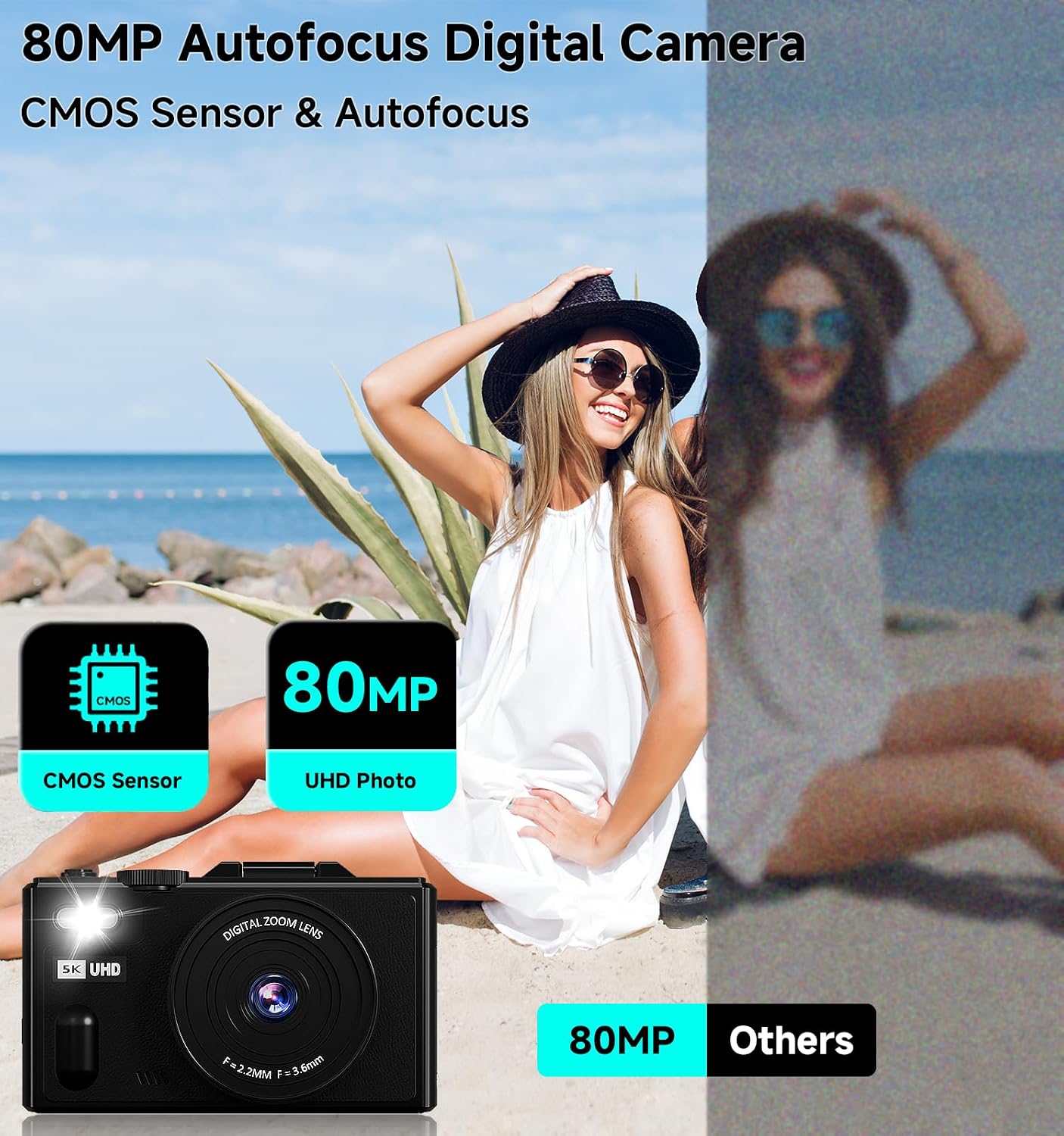 CÁMARA DIGITAL, CÁMARA DE VIAJE UHD 5K DE 80MP, CÁMARAS COMPACTAS CON ZOOM 18X, CÁMARA DE VLOGGING PARA YOUTUBE CON PANTALLA - 3