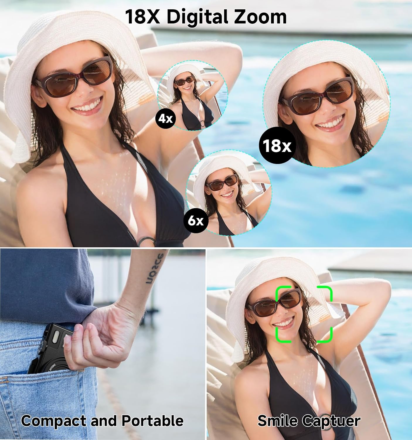 CÁMARA DIGITAL, CÁMARA DE VIAJE UHD 5K DE 80MP, CÁMARAS COMPACTAS CON ZOOM 18X, CÁMARA DE VLOGGING PARA YOUTUBE CON PANTALLA - 4