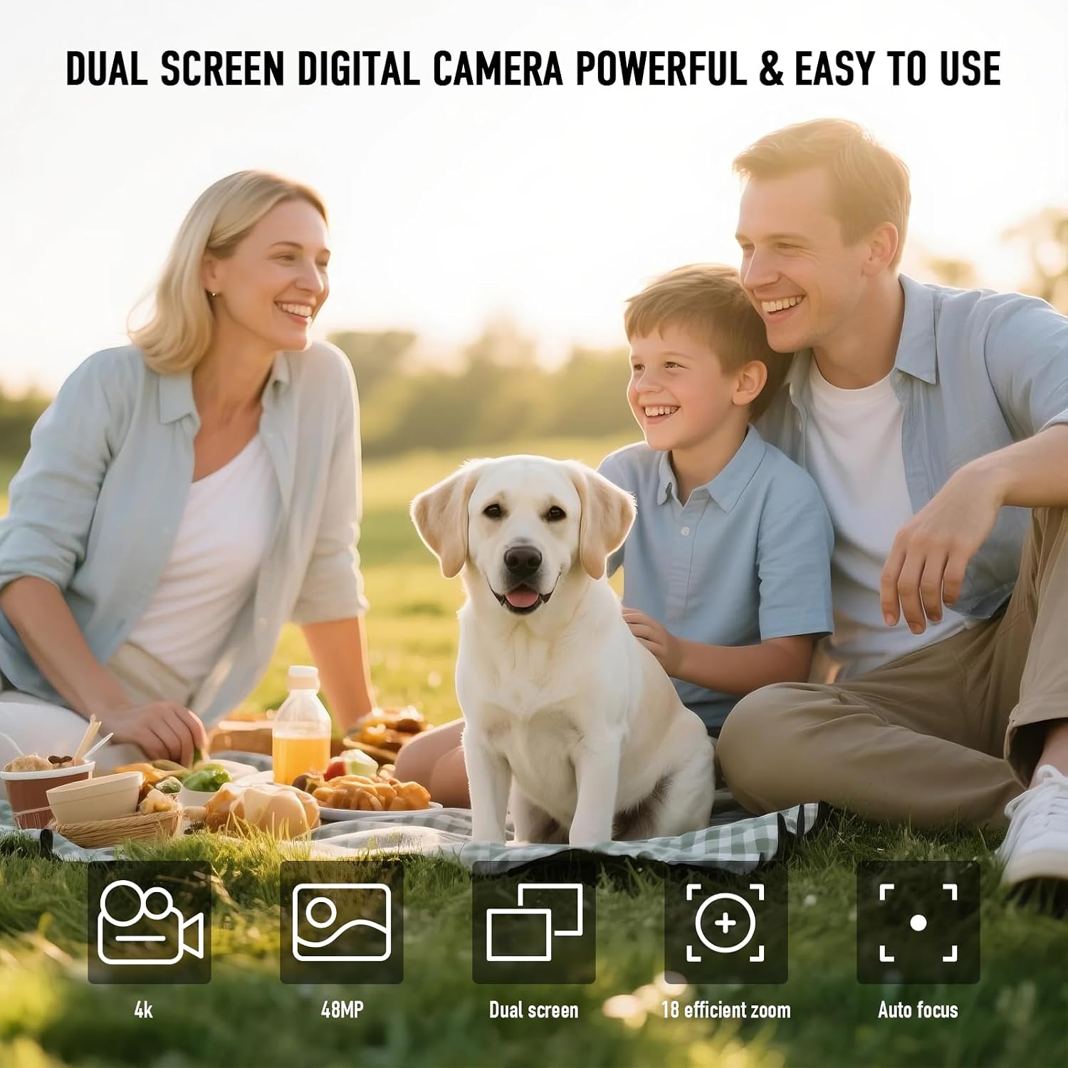 CÁMARA DIGITAL, 4K 48MP CON ENFOQUE AUTOMÁTICO Y PANTALLA DUAL PARA SELFIES, ZOOM 18X, LUZ DE RELLENO, CÁMARA PORTÁTIL - 2