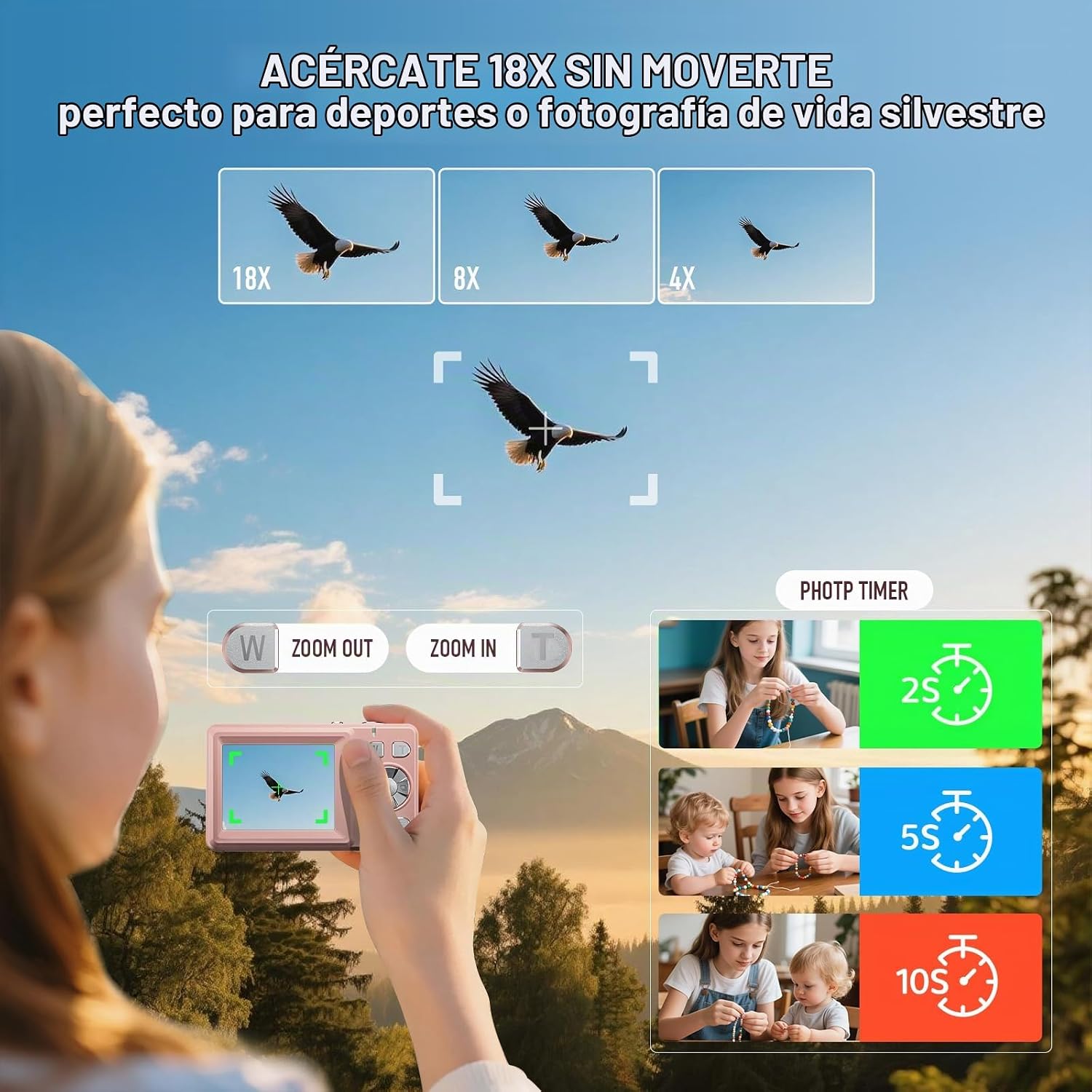 CÁMARA DIGITAL, 4K 48MP CON ENFOQUE AUTOMÁTICO Y PANTALLA DUAL PARA SELFIES, ZOOM 18X, LUZ DE RELLENO, CÁMARA PORTÁTIL - 4