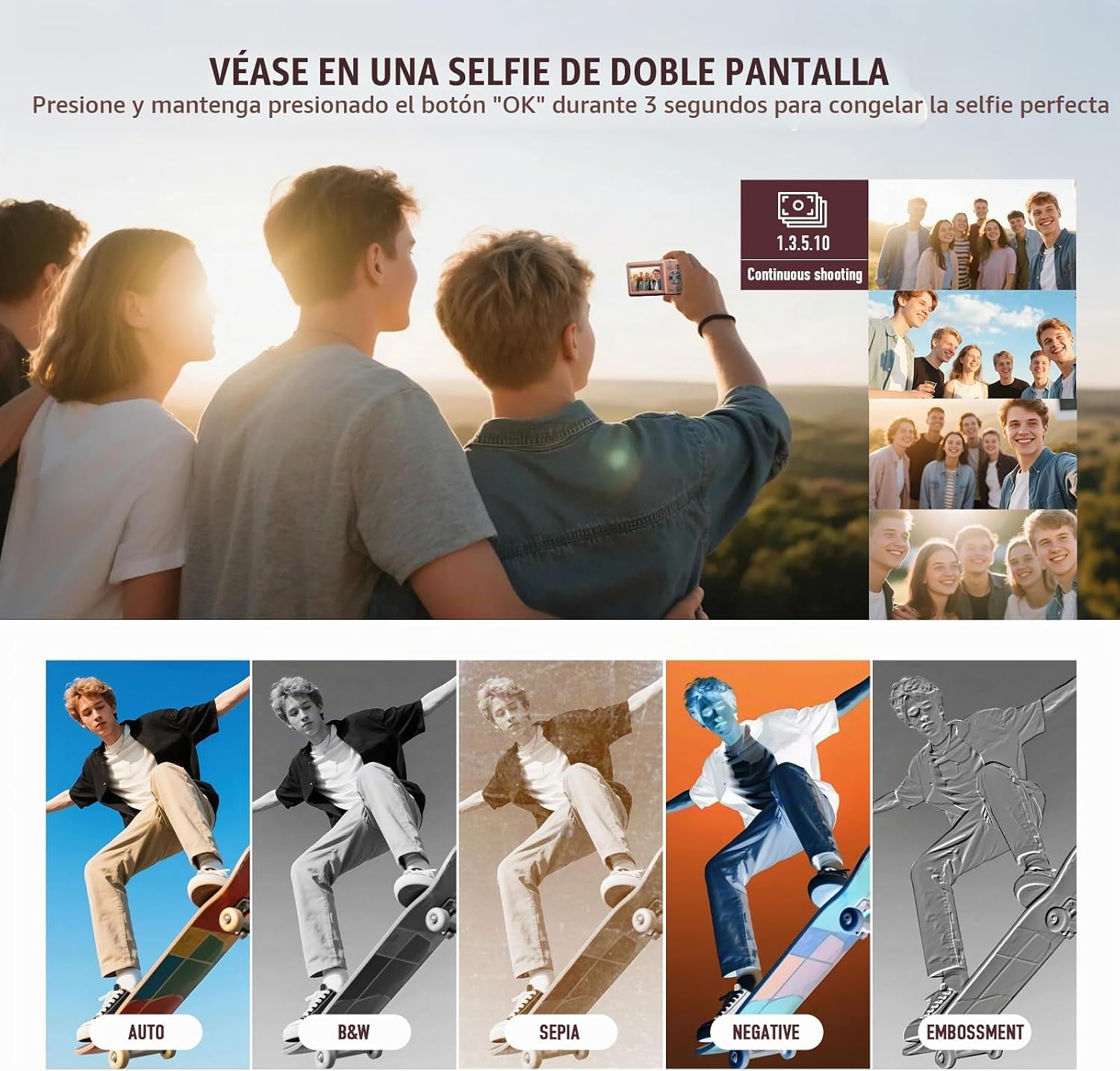 CÁMARA DIGITAL, 4K 48MP CON ENFOQUE AUTOMÁTICO Y PANTALLA DUAL PARA SELFIES, ZOOM 18X, LUZ DE RELLENO, CÁMARA PORTÁTIL - 5
