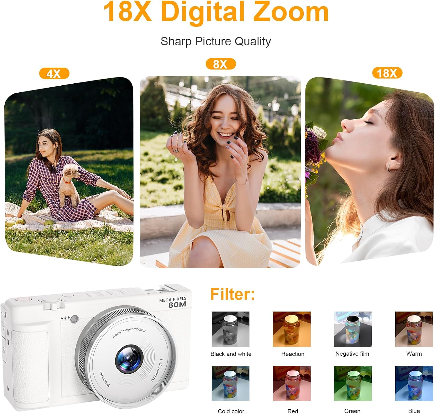 CÁMARA DIGITAL 5K UHD PARA FOTOGRAFÍA, CÁMARA DE VIDEOBLOGS DE 80 MEGAPÍXELES CON ENFOQUE AUTOMÁTICO PARA YOUTUBE, CÁMARA - 4