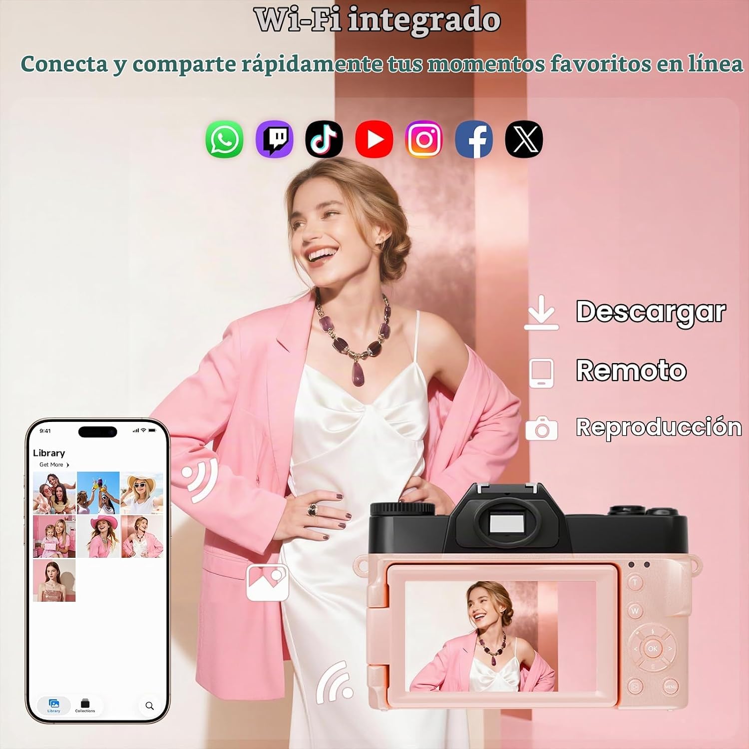 CÁMARA DIGITAL 6K PARA FOTOGRAFÍA CON ENFOQUE AUTOMÁTICO, CÁMARA DE VIDEOBLOGS WIFI DE 64MP PARA YOUTUBE CON PANTALLA - 5