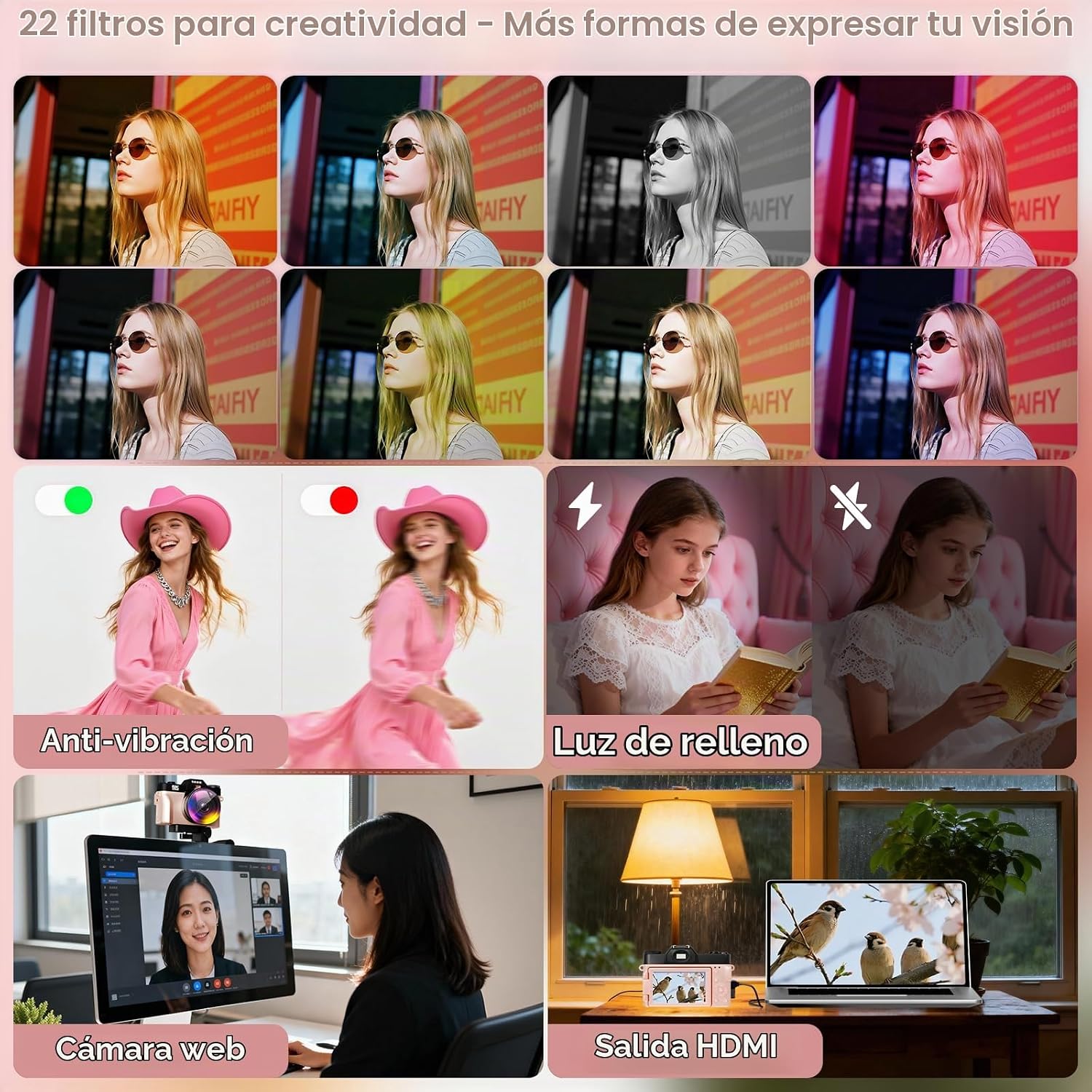 CÁMARA DIGITAL 6K PARA FOTOGRAFÍA CON ENFOQUE AUTOMÁTICO, CÁMARA DE VIDEOBLOGS WIFI DE 64MP PARA YOUTUBE CON PANTALLA - 6