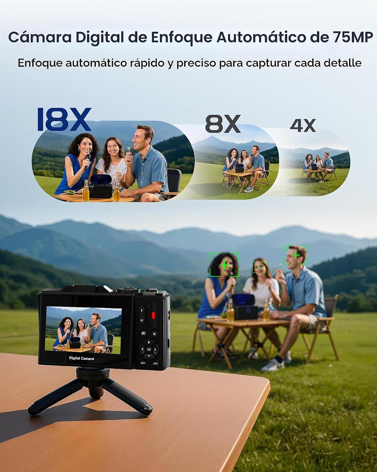 CÁMARA DIGITAL 5K DE 75 MEGAPÍXELES PARA FOTOGRAFÍA CON WIFI - CÁMARA DE VIDEOBLOGS DE ENFOQUE AUTOMÁTICO PARA YOUTUBE - 3