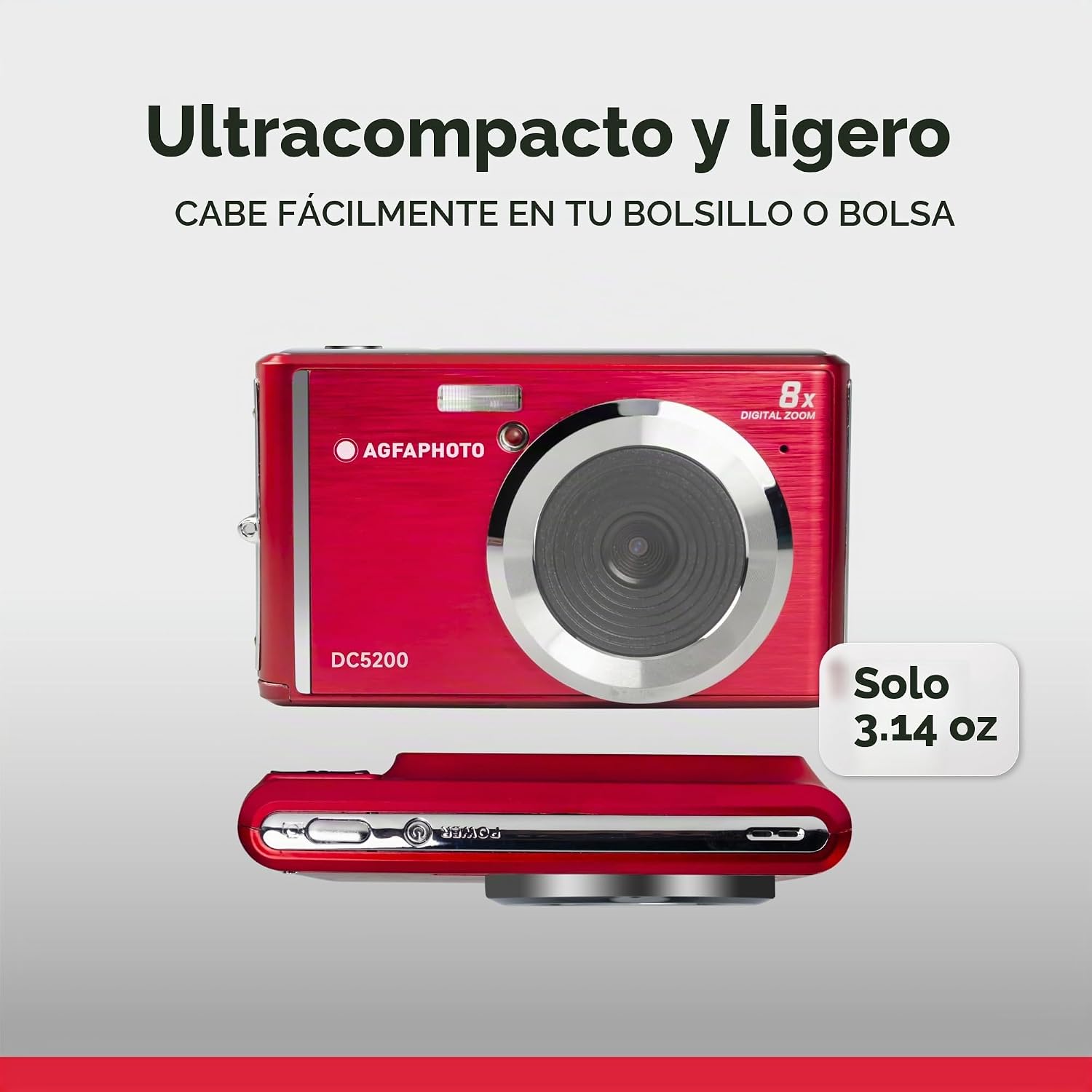 AGFA PHOTO REALISHOT DC5200 - CÁMARA COMPACTA, 21MP, PANTALLA LCD DE 2.4 PULGADAS, ZOOM DIGITAL 8X, VIDEO HD 720P, BATERÍA - 6