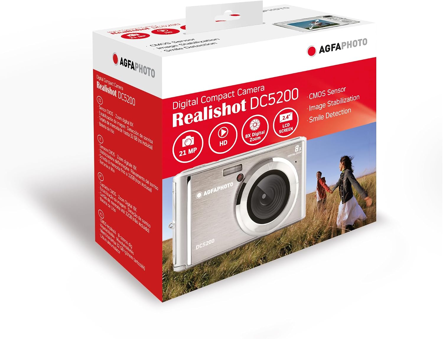 AGFA PHOTO REALISHOT DC5200 - CÁMARA COMPACTA, 21MP, PANTALLA LCD DE 2.4 PULGADAS, ZOOM DIGITAL 8X, VIDEO HD 720P, BATERÍA - 7