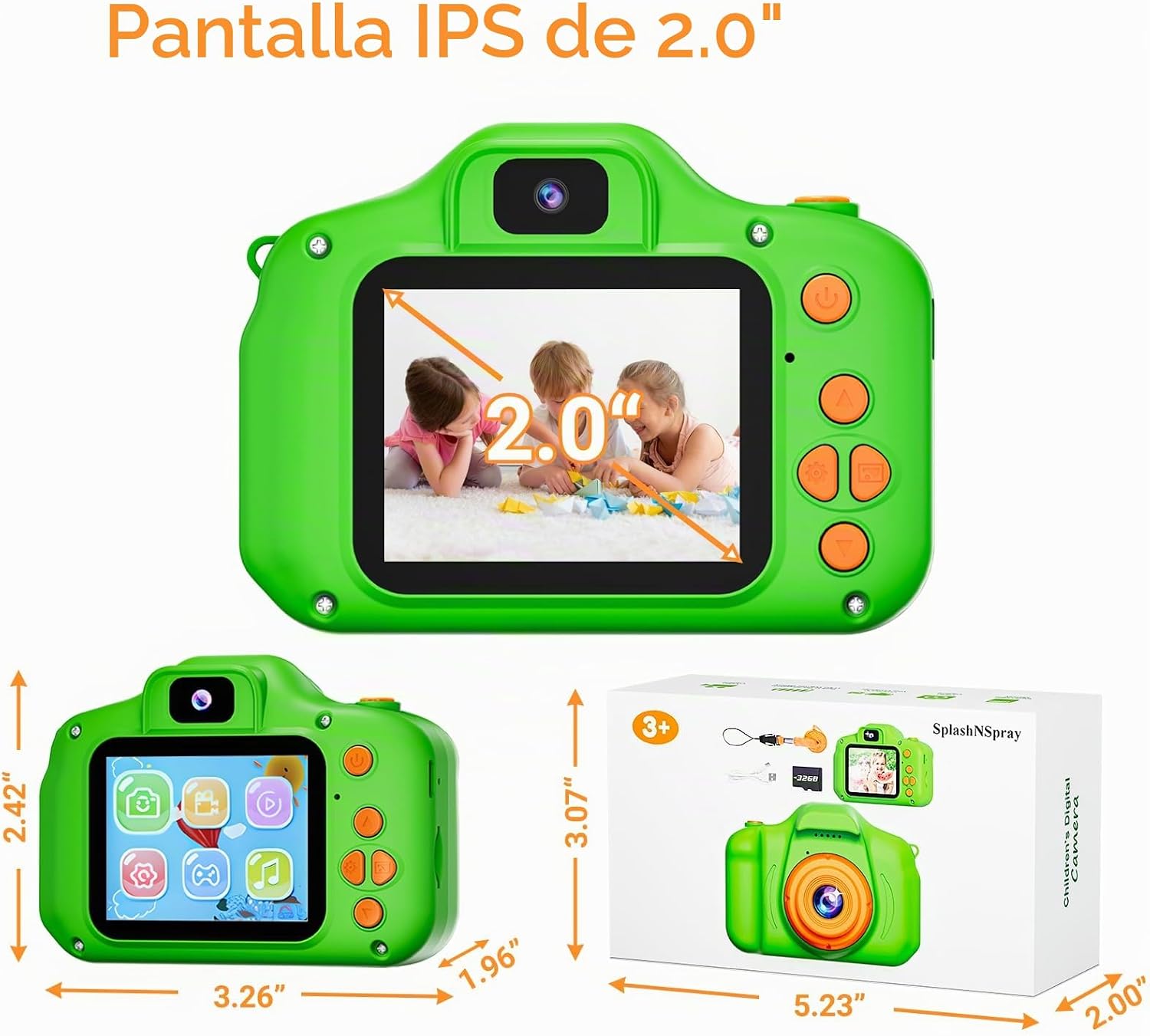 SPLASHNSPRAY - CÁMARA DIGITAL PARA NIÑOS Y NIÑAS DE 3 A 9 AÑOS, CÁMARA HD 1080P PARA NIÑOS PEQUEÑOS, CÁMARA SELFIE DIGITAL - 2