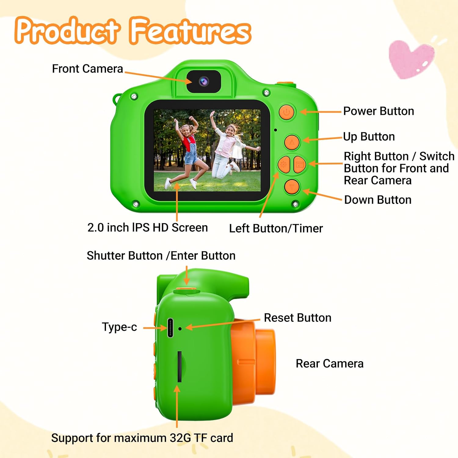 SPLASHNSPRAY - CÁMARA DIGITAL PARA NIÑOS Y NIÑAS DE 3 A 9 AÑOS, CÁMARA HD 1080P PARA NIÑOS PEQUEÑOS, CÁMARA SELFIE DIGITAL - 4