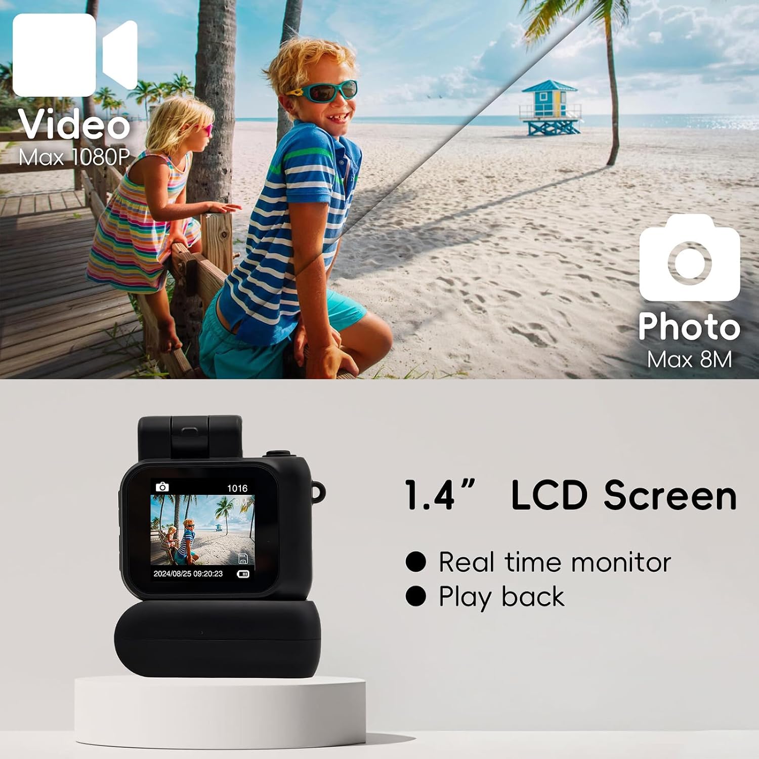 CÁMARA DIGITAL CON PANTALLA LCD DE 1,4 PULGADAS 1080P, TARJETA DE 32GB, BASE DE CARGA, MONORREFLEJOS CON FORMA DE CMOS, - 4