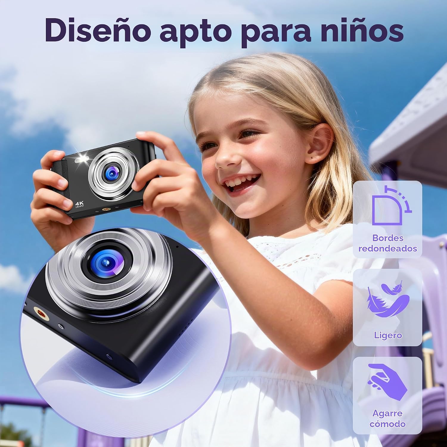 CÁMARA DIGITAL 4K PARA NIÑOS: CÁMARAS DE 48MP PARA FOTOGRAFÍA DE ADOLESCENTES - CÁMARA FOTOGRÁFICA CON ENFOQUE AUTOMÁTICO - 4