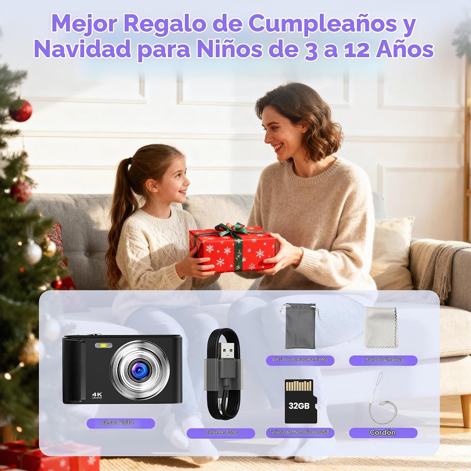 CÁMARA DIGITAL 4K PARA NIÑOS: CÁMARAS DE 48MP PARA FOTOGRAFÍA DE ADOLESCENTES - CÁMARA FOTOGRÁFICA CON ENFOQUE AUTOMÁTICO - 7
