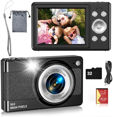 CÁMARA DIGITAL PARA NIÑOS, FHD 1080P 56MP CON ENFOQUE AUTOMÁTICO Y DISPARO CON 16X DE ZOOM, TARJETA TF DE 32GB, BATERÍA, - 7