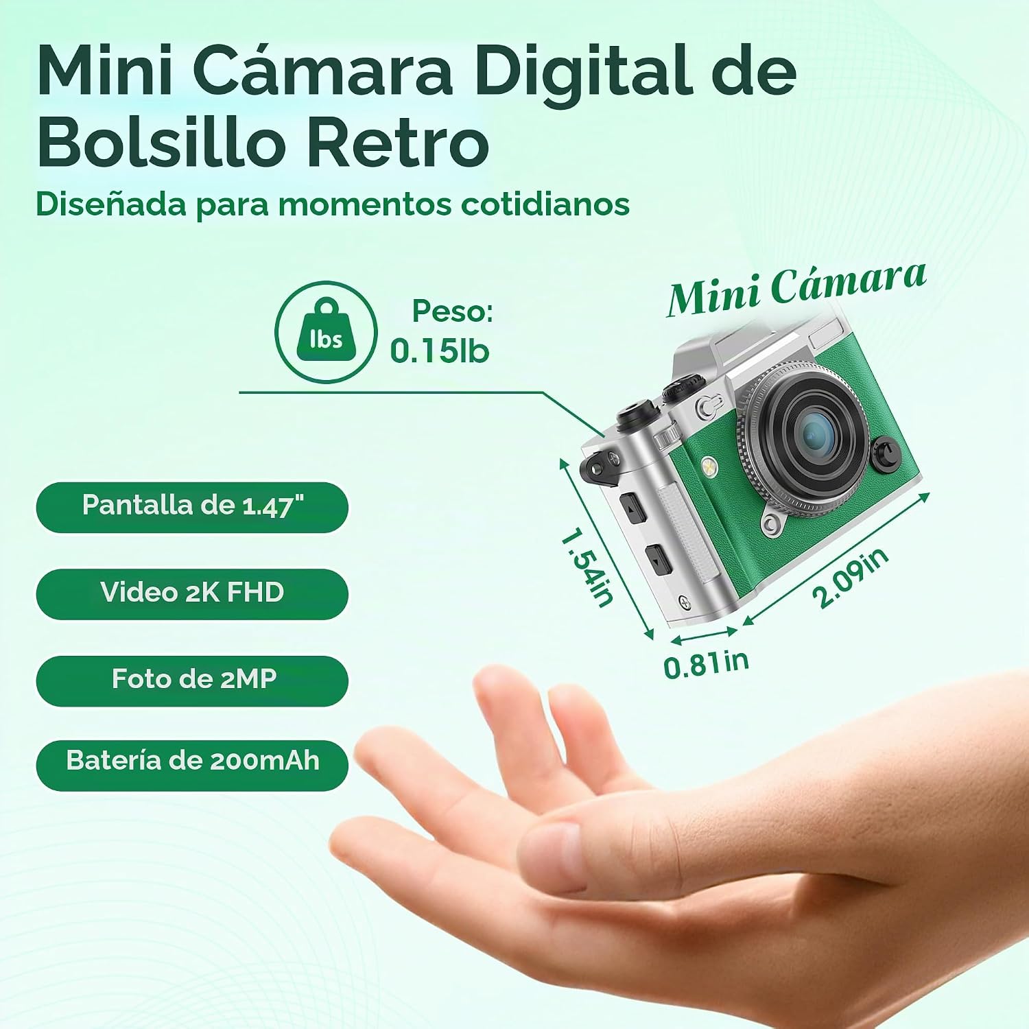 MINI CÁMARA DE BOLSILLO, Y2K RETRO LLAVERO CÁMARA DIGITAL CON CUERPO DE CUERO, PEQUEÑA GRABADORA DE VIDEO HD PORTÁTIL 2K - 2