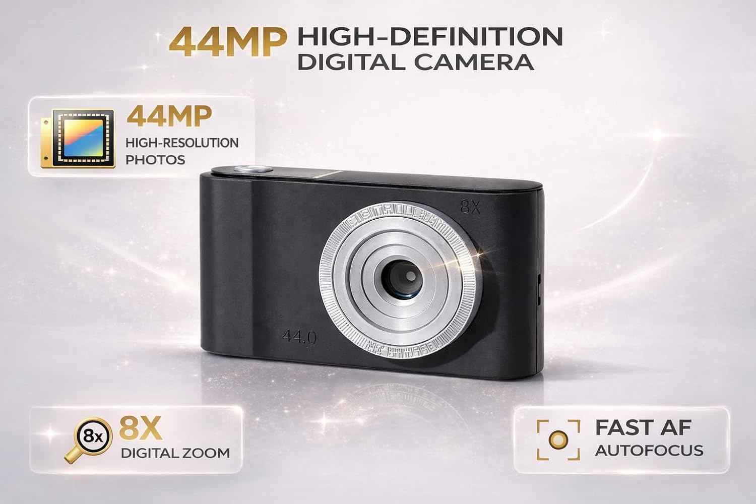 CÁMARA DIGITAL DE 44 MP PARA NIÑOS Y PRINCIPIANTES, CÁMARA COMPACTA DE APUNTAR Y DISPARAR CON ZOOM 8X, CÁMARA LIGERA FÁCIL - 3