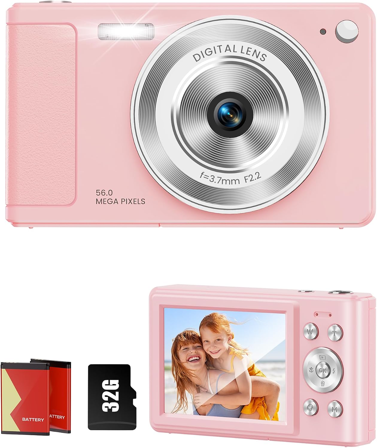 WONNIE CÁMARA DIGITAL DE 56 MP, FHD 1080P PARA APUNTAR Y DISPARAR CON TARJETA SD DE 32 GB, 2 BATERÍAS Y CORDÓN, IDEAL - 1